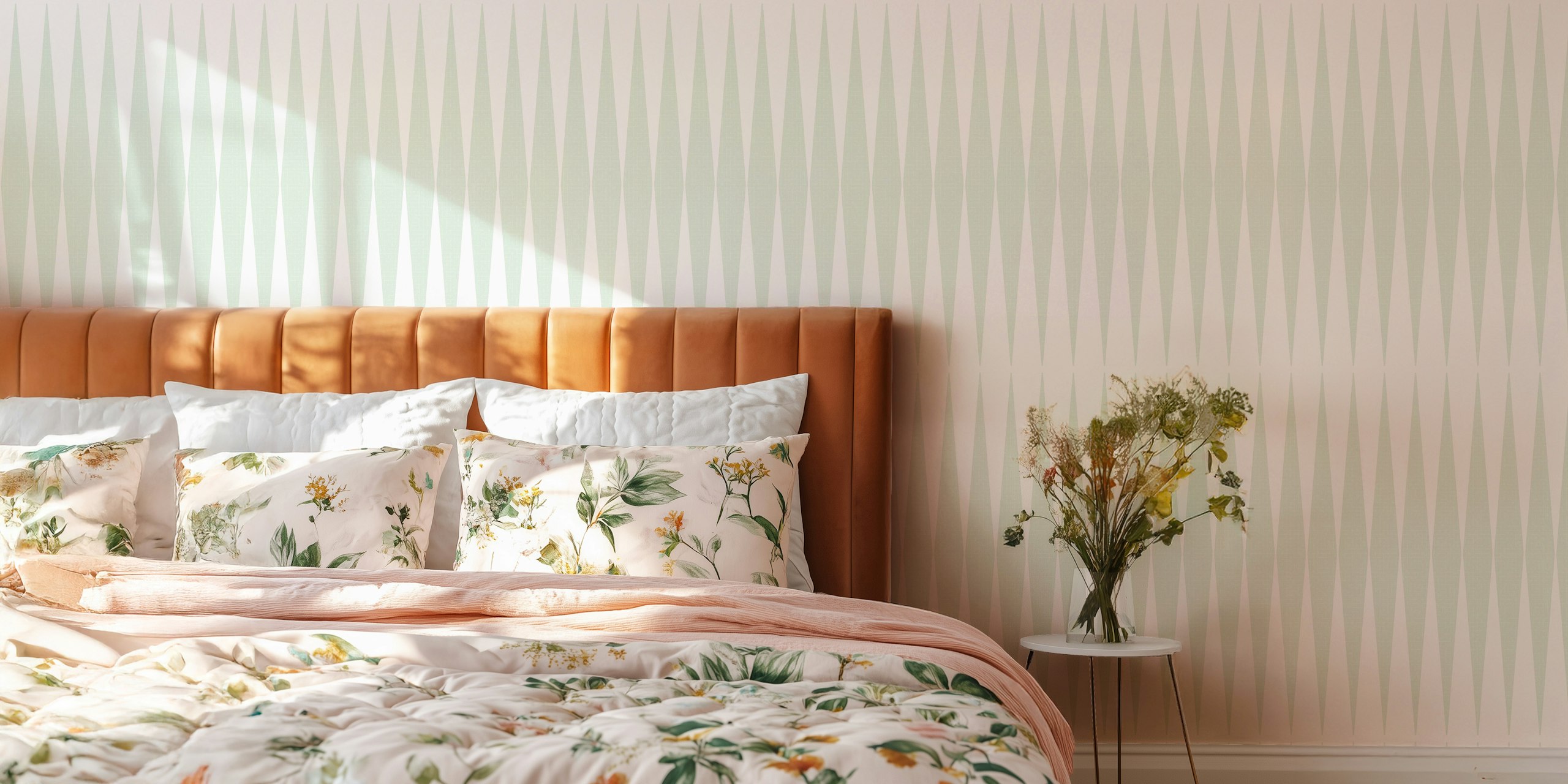 Mid-century modern diamond light sage wallpaper design