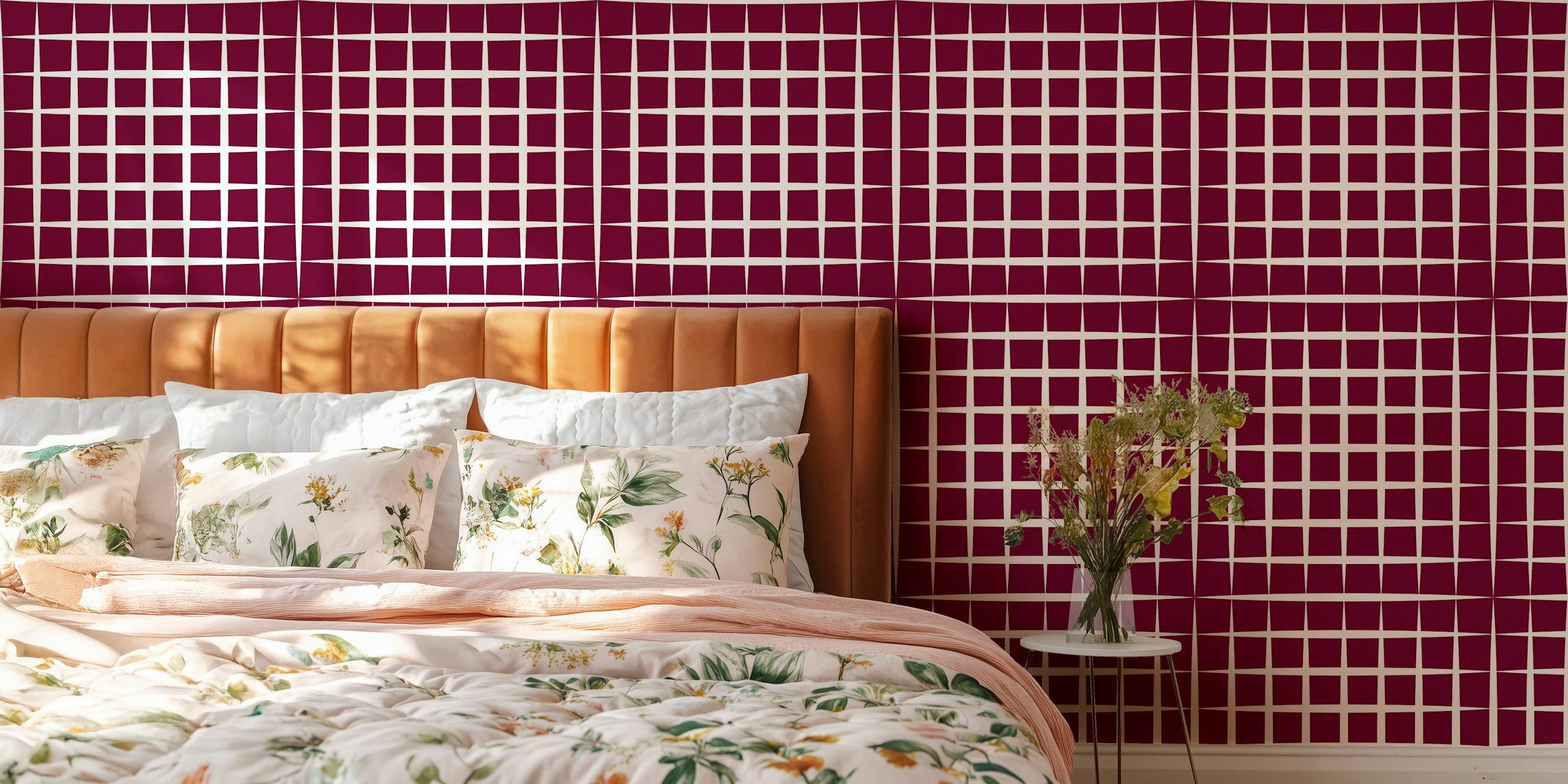 Burgundy Grid Design tapetti huoneessa