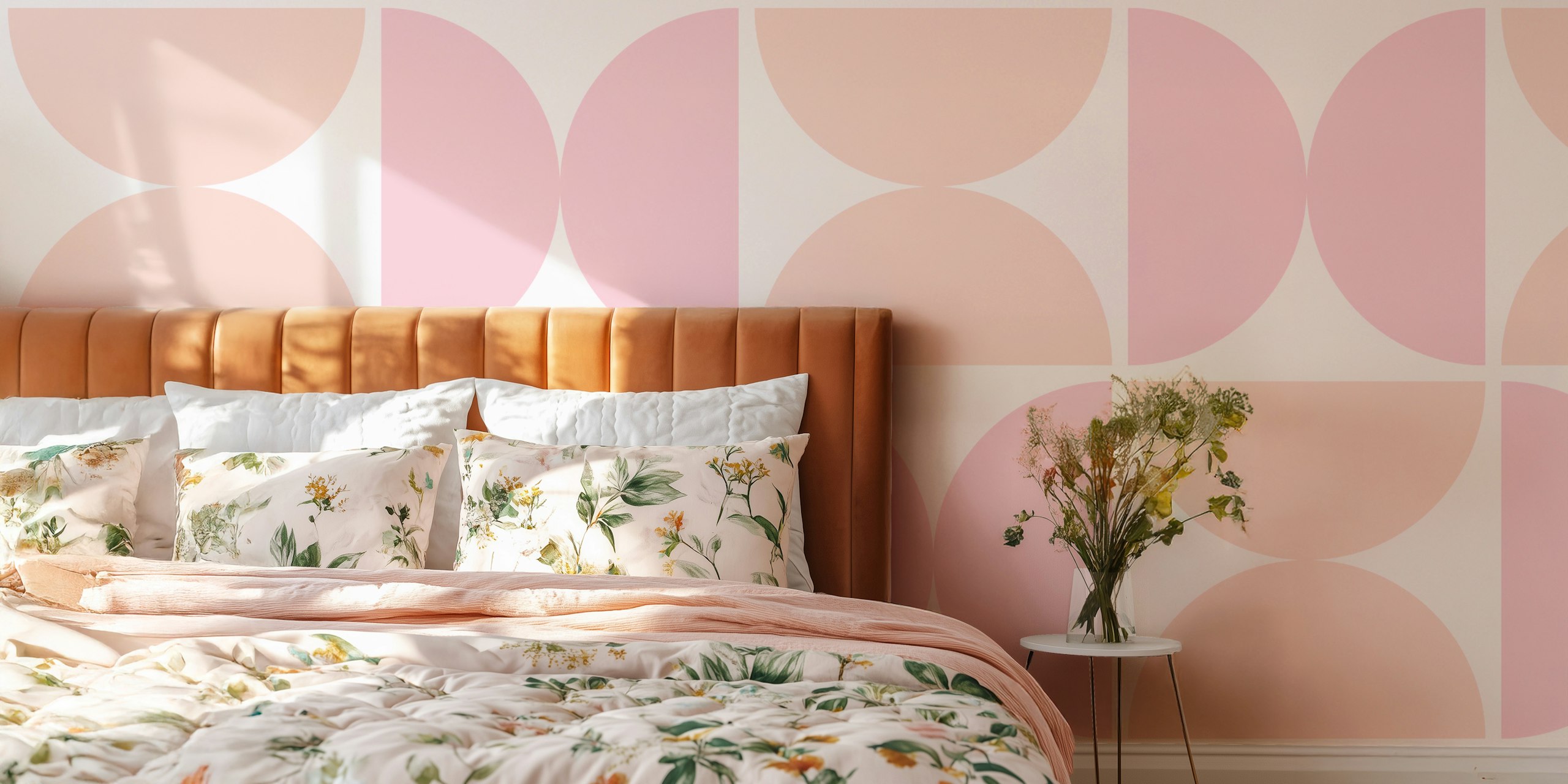 Semicircles pastel pink orange tapetti huoneessa