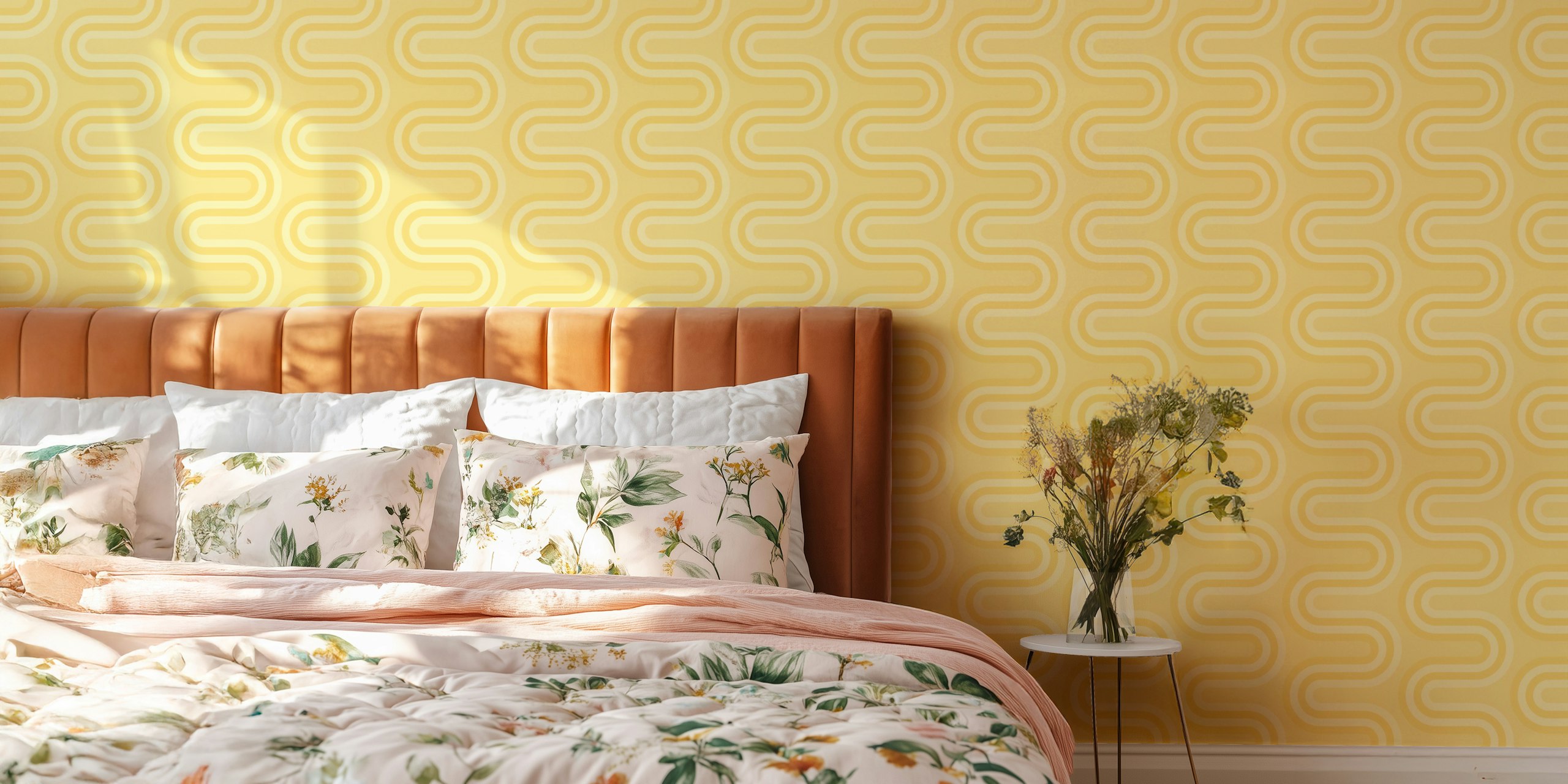 Zig-Zag Curved Stripes wallpaper in yellow room