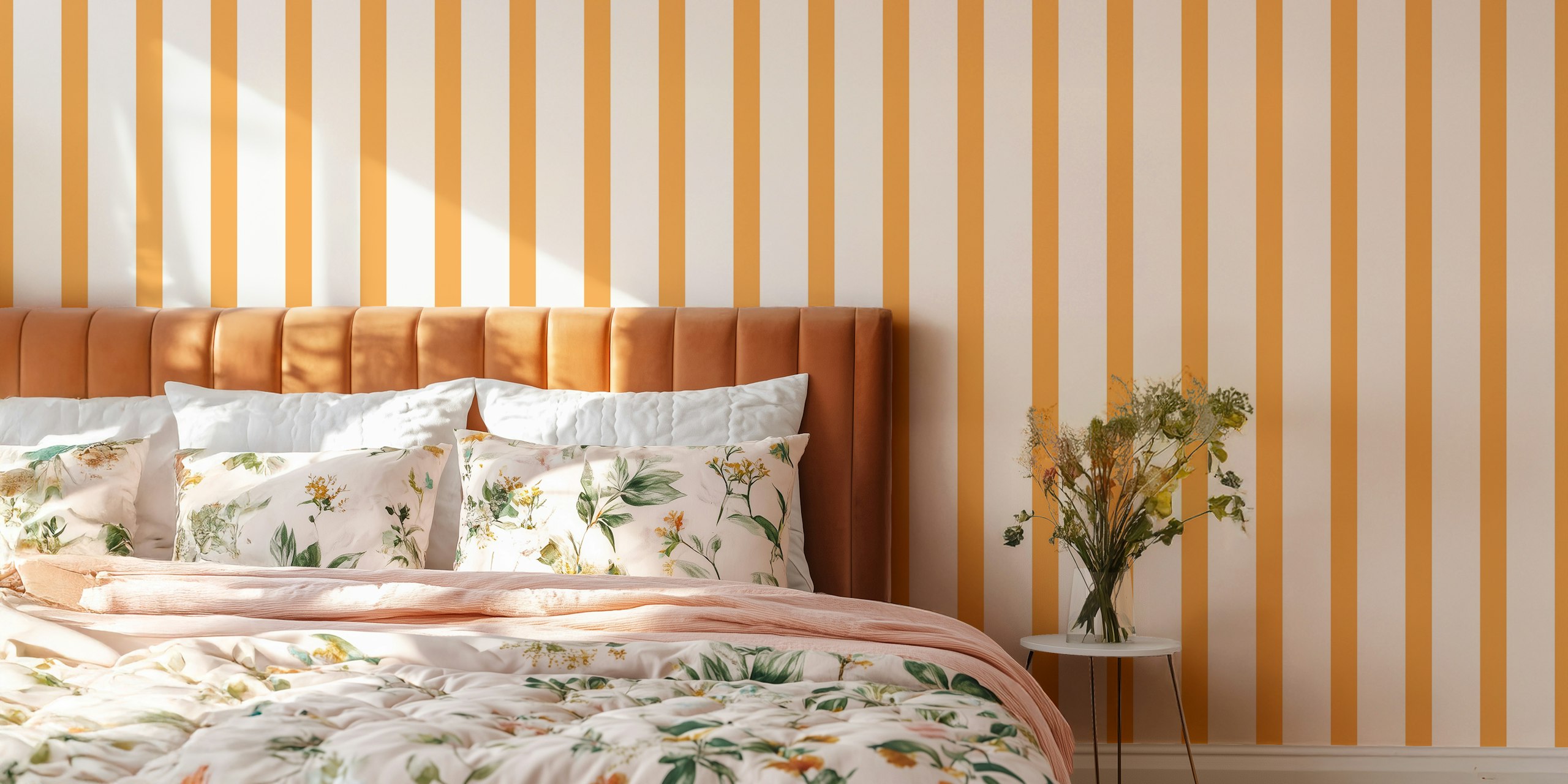 Minimal striped design in yellow and beige wallpaper