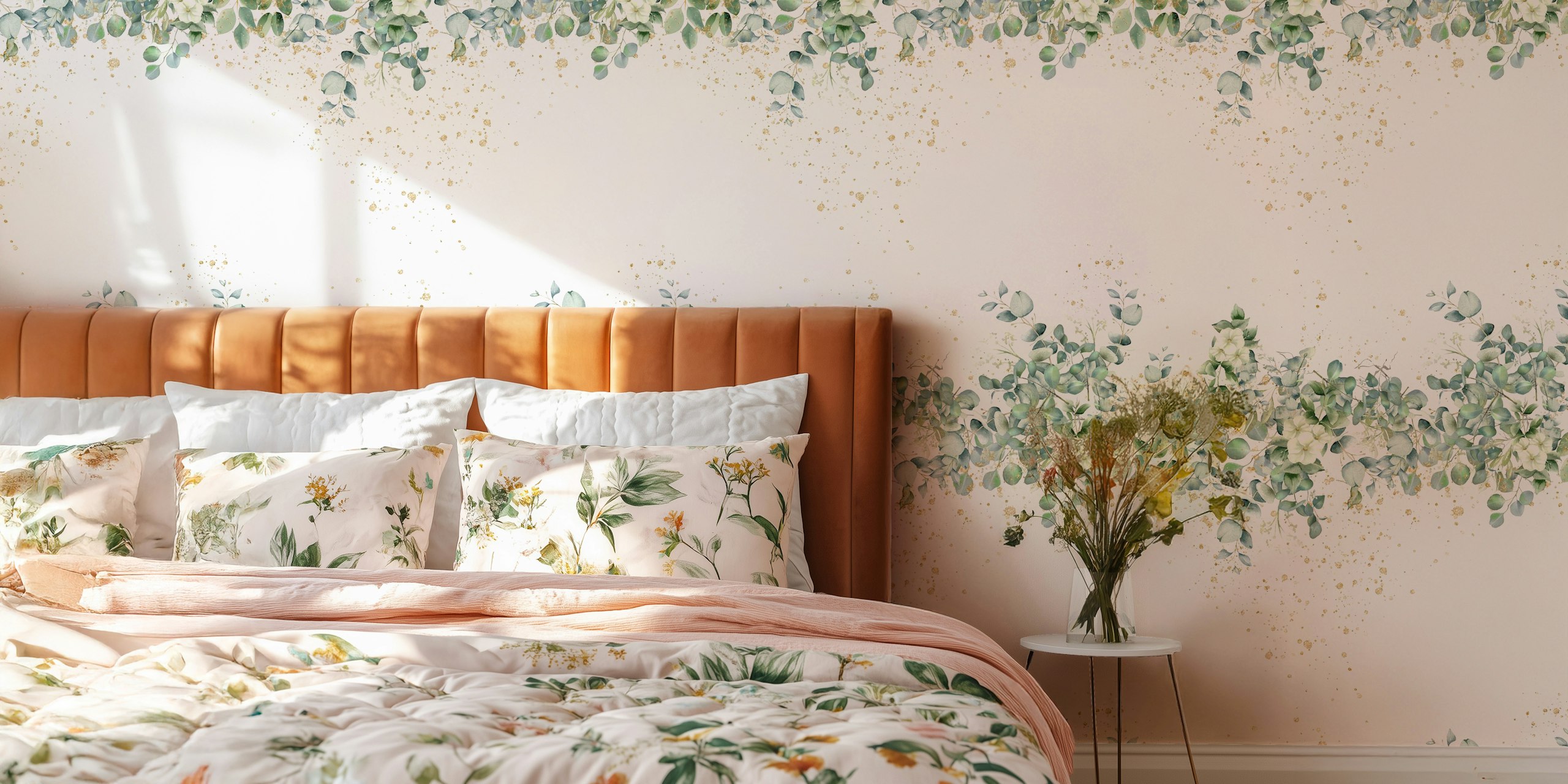 Eucalyptus Leaves wallpaper displayed in a room