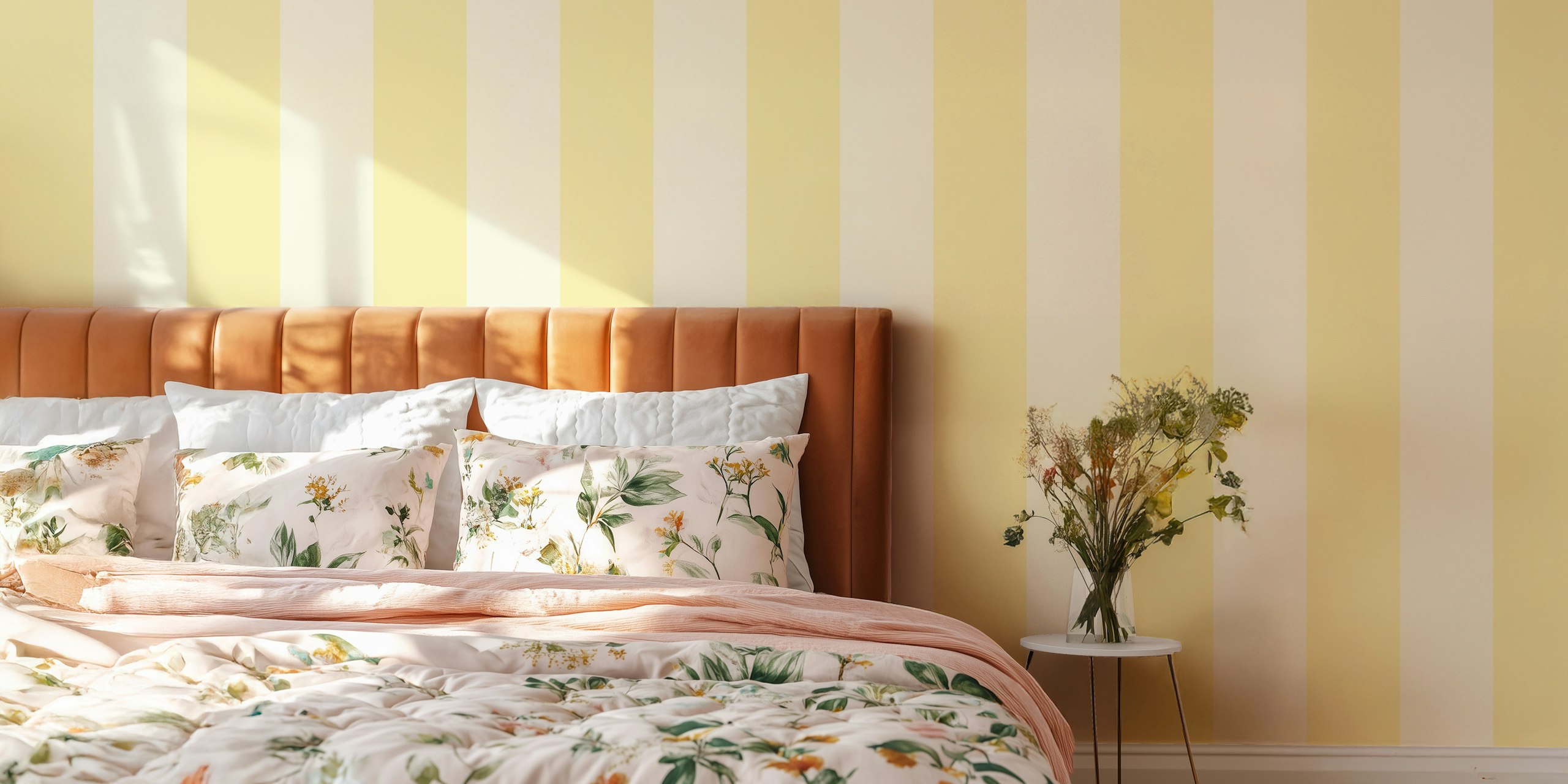 Monochrome Butter Yellow Stripes tapet i et rom