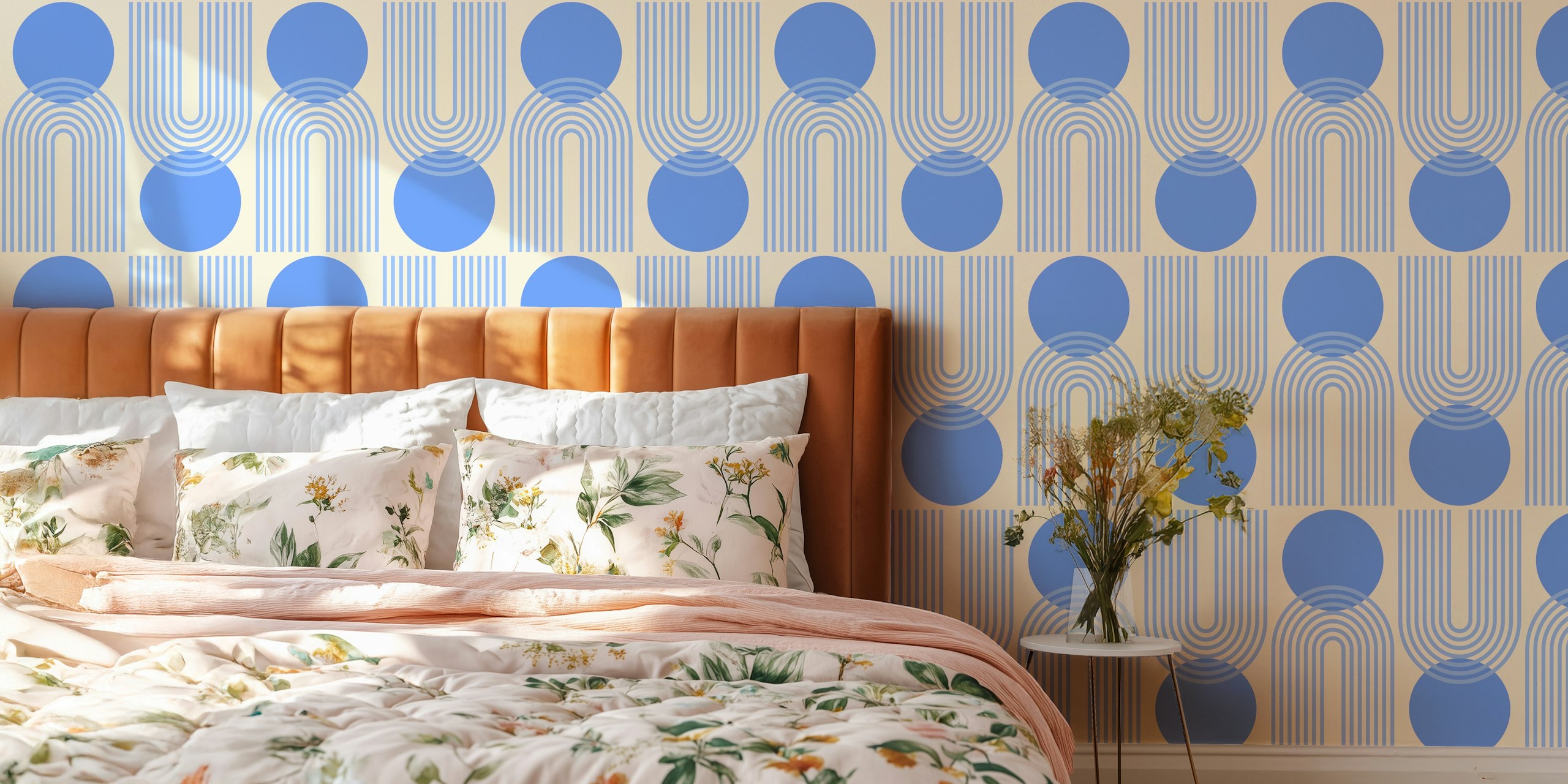 Elegant Blue Geometry tapetti huoneessa