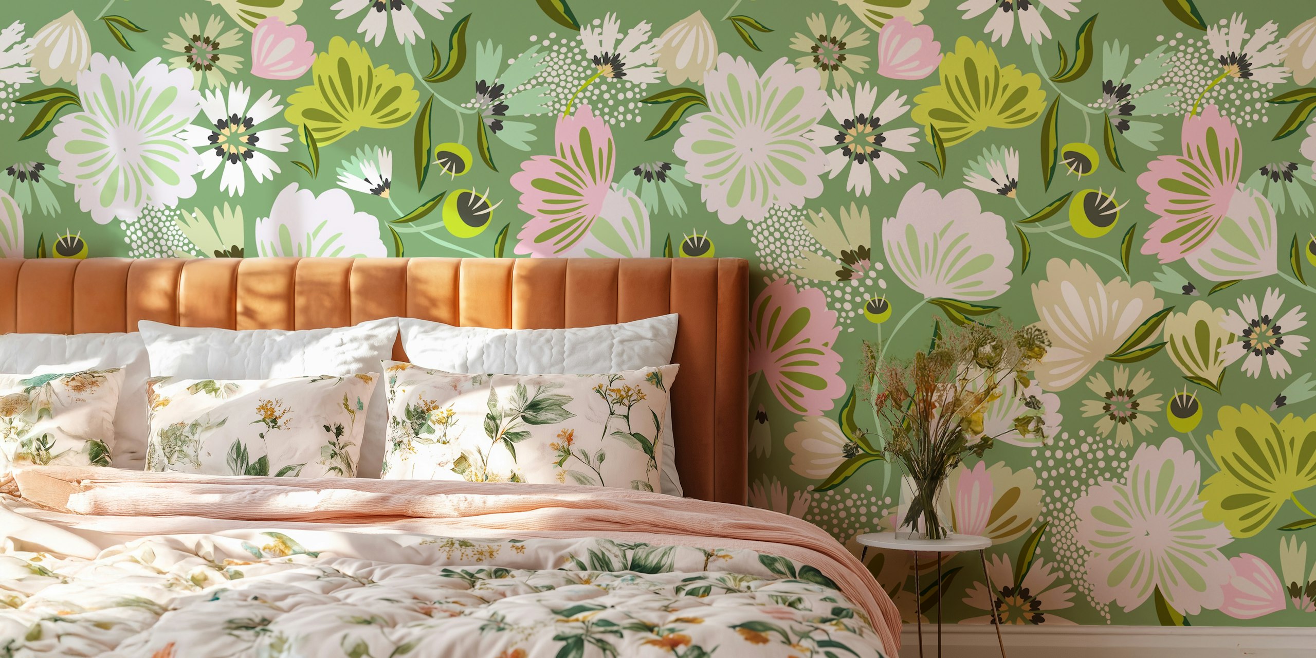 In full bloom green ταπετσαρία σε ένα δωμάτιο