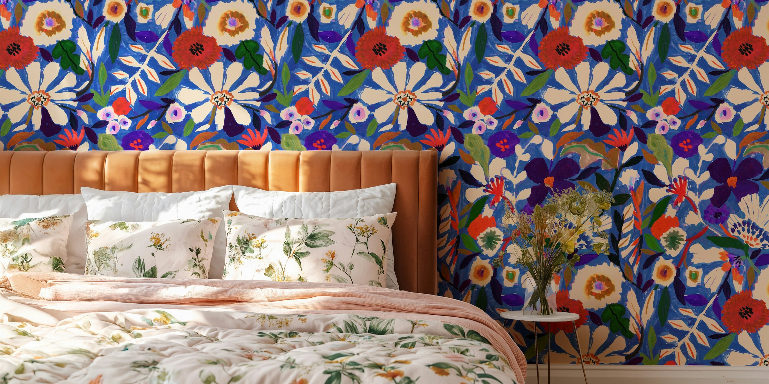 Abstract Garden Painterly Florals wallpaper in a room