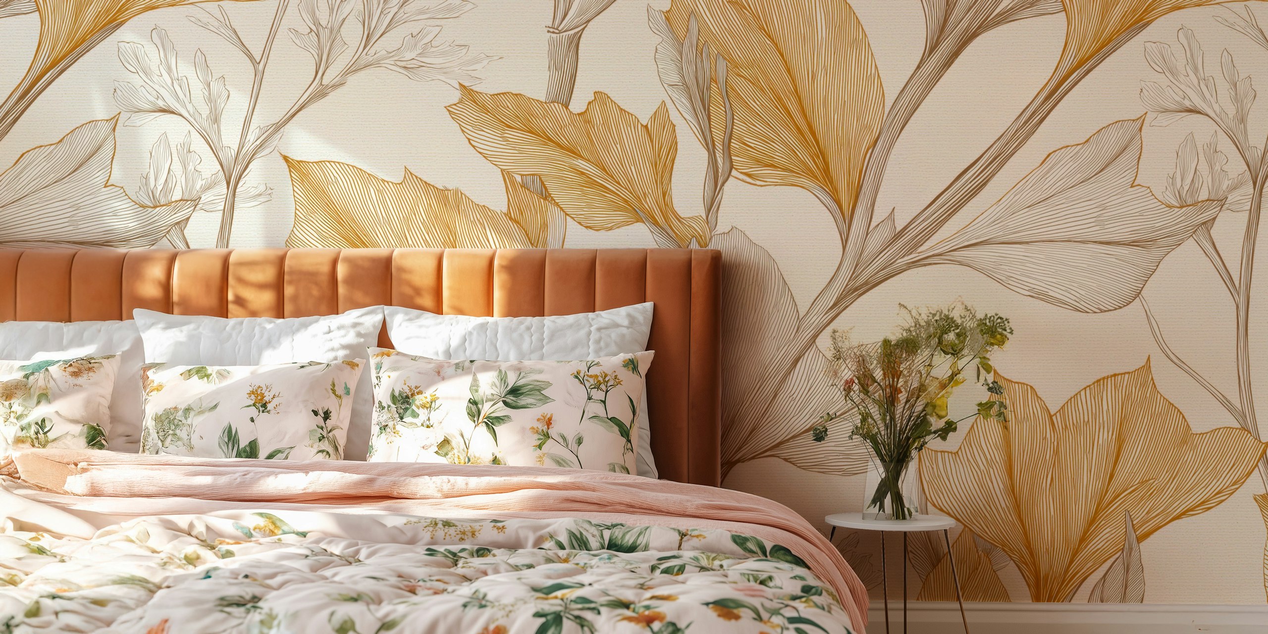 Papel pintado Golden Engraved Autumn Leaves en la habitación