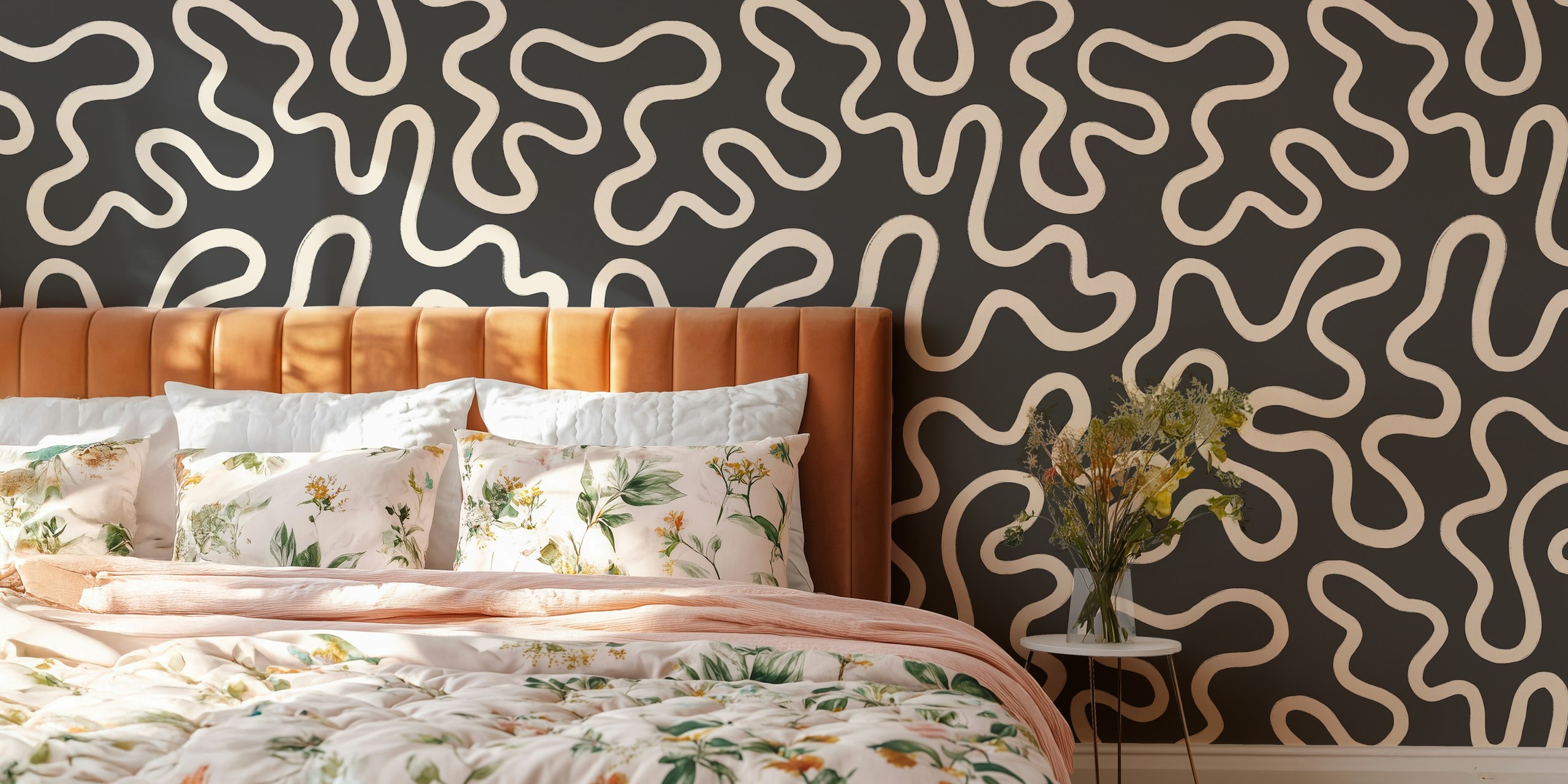 Black and White Modern Art Doodle Maze tapet