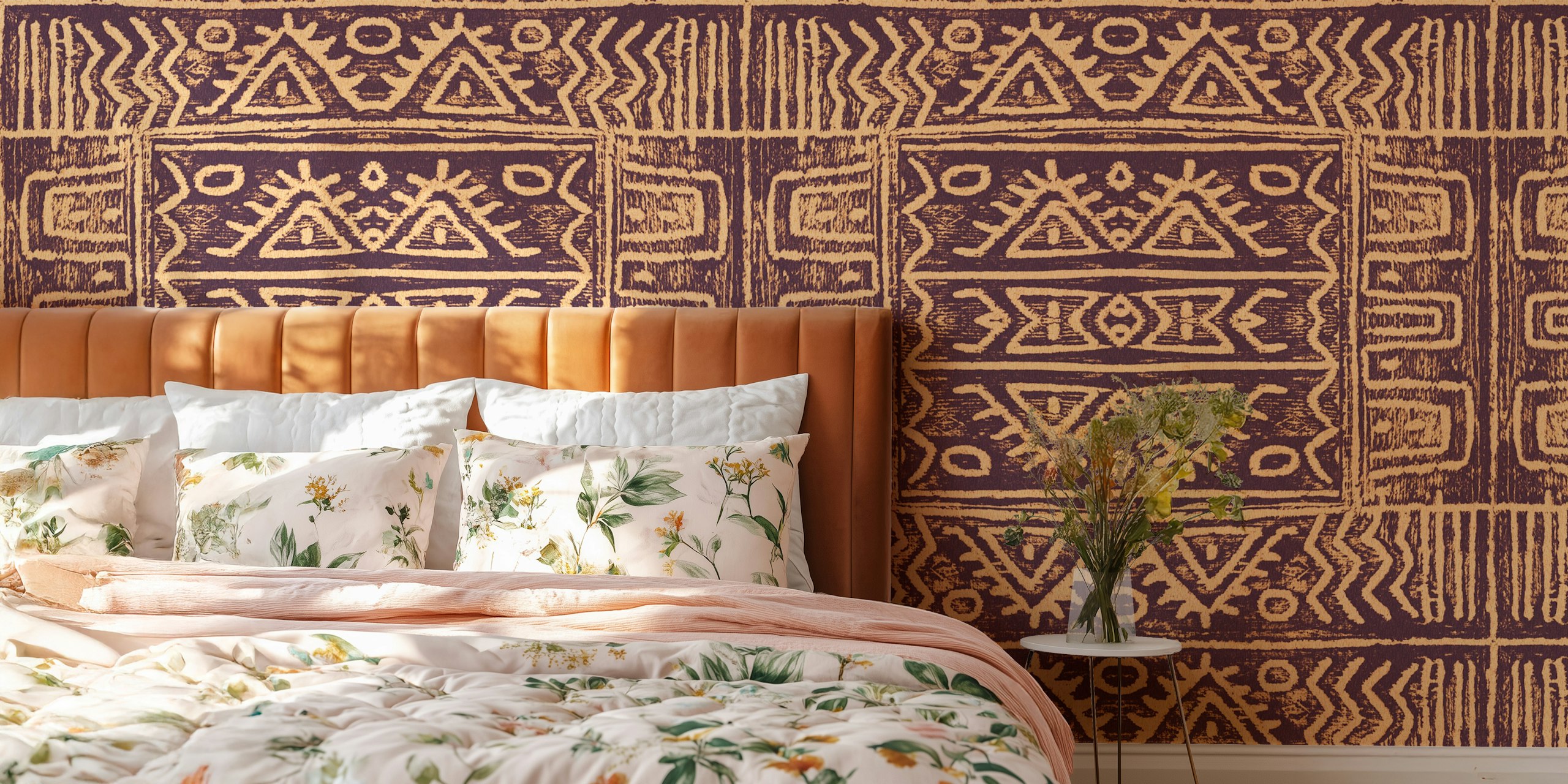 Mudcloth Brown Cream tapet i ett rum