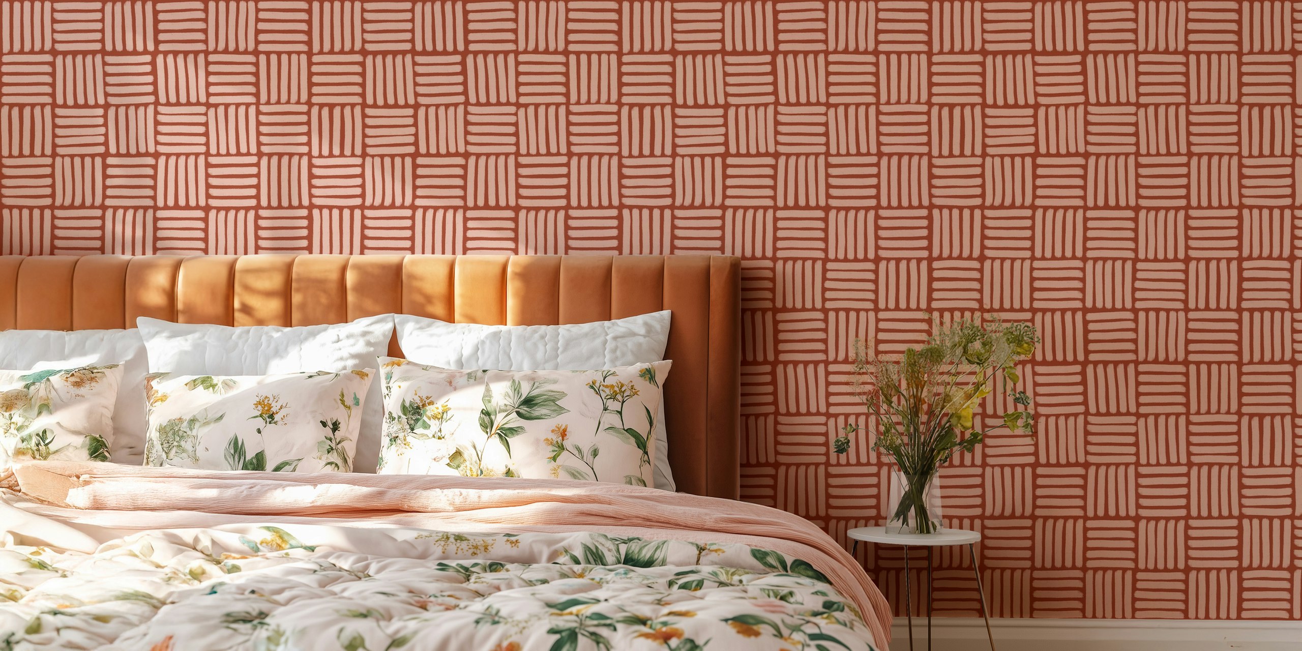 Basketweave on Brick Red - Small in een kamer