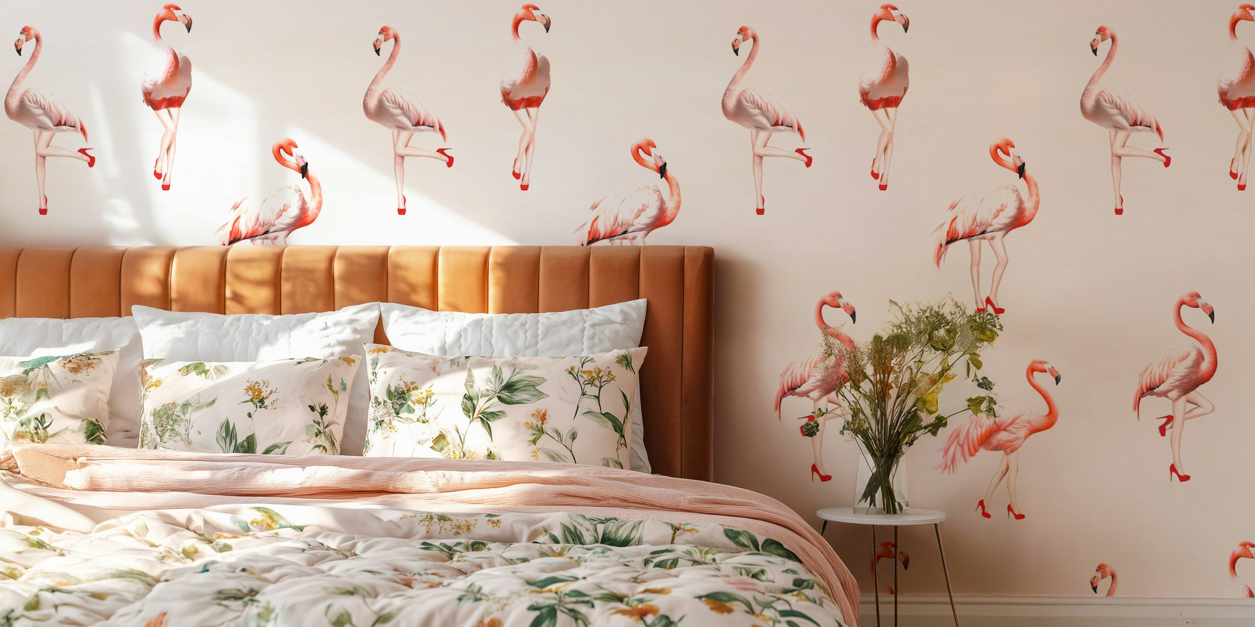 Flamingo girls wallpaper in a stylish room