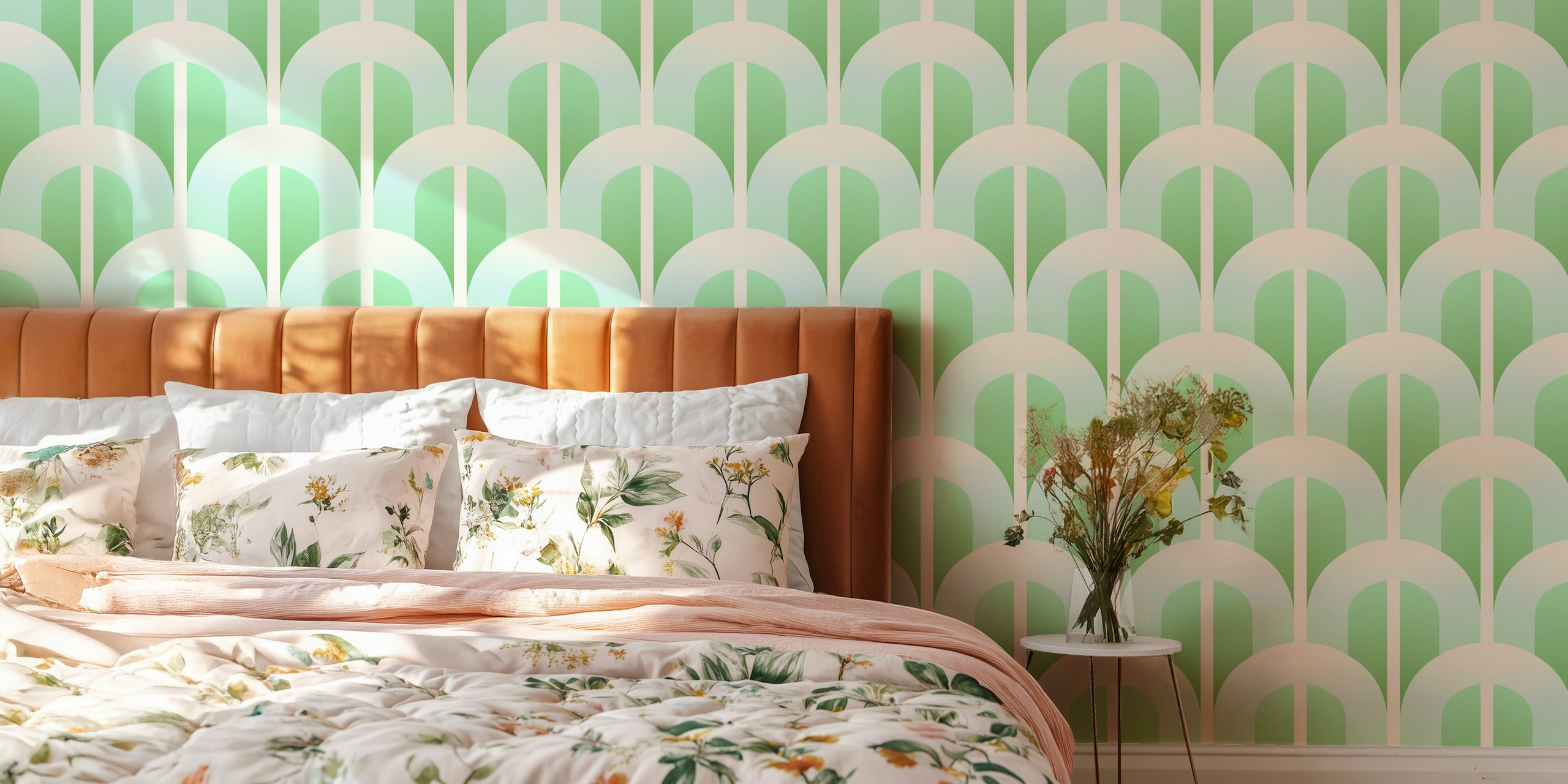 Arched pattern in mint green and light tones wallpaper