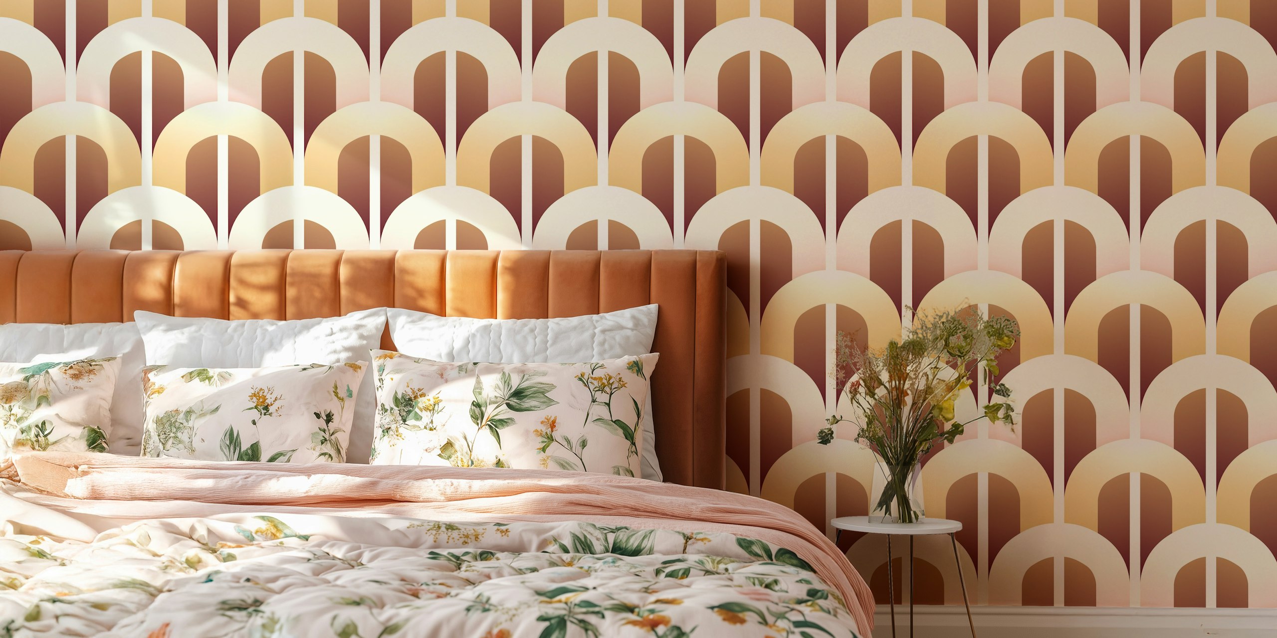 Brown and yellow arch pattern wallpaper