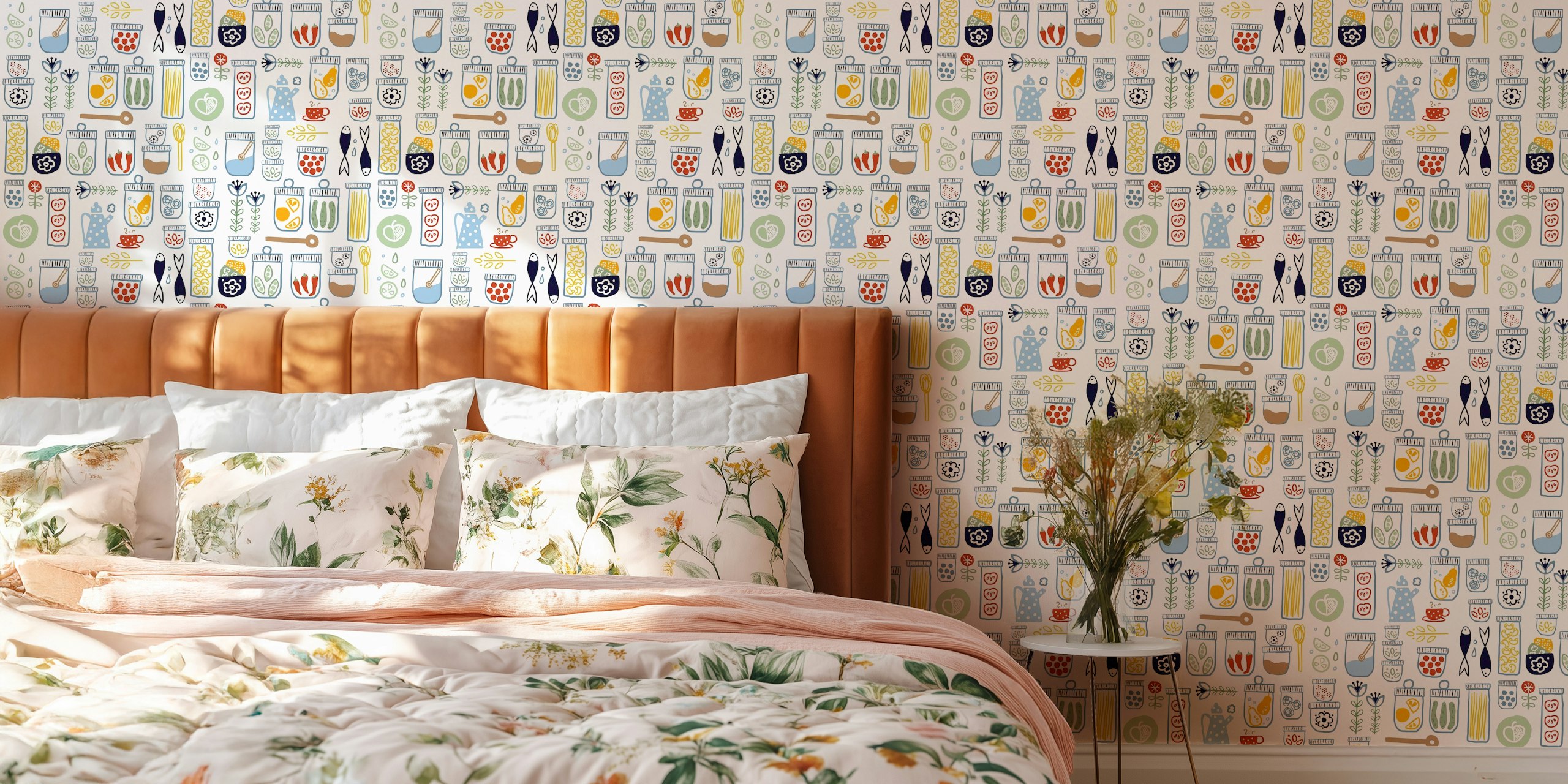 Colorful pantry wallpaper design