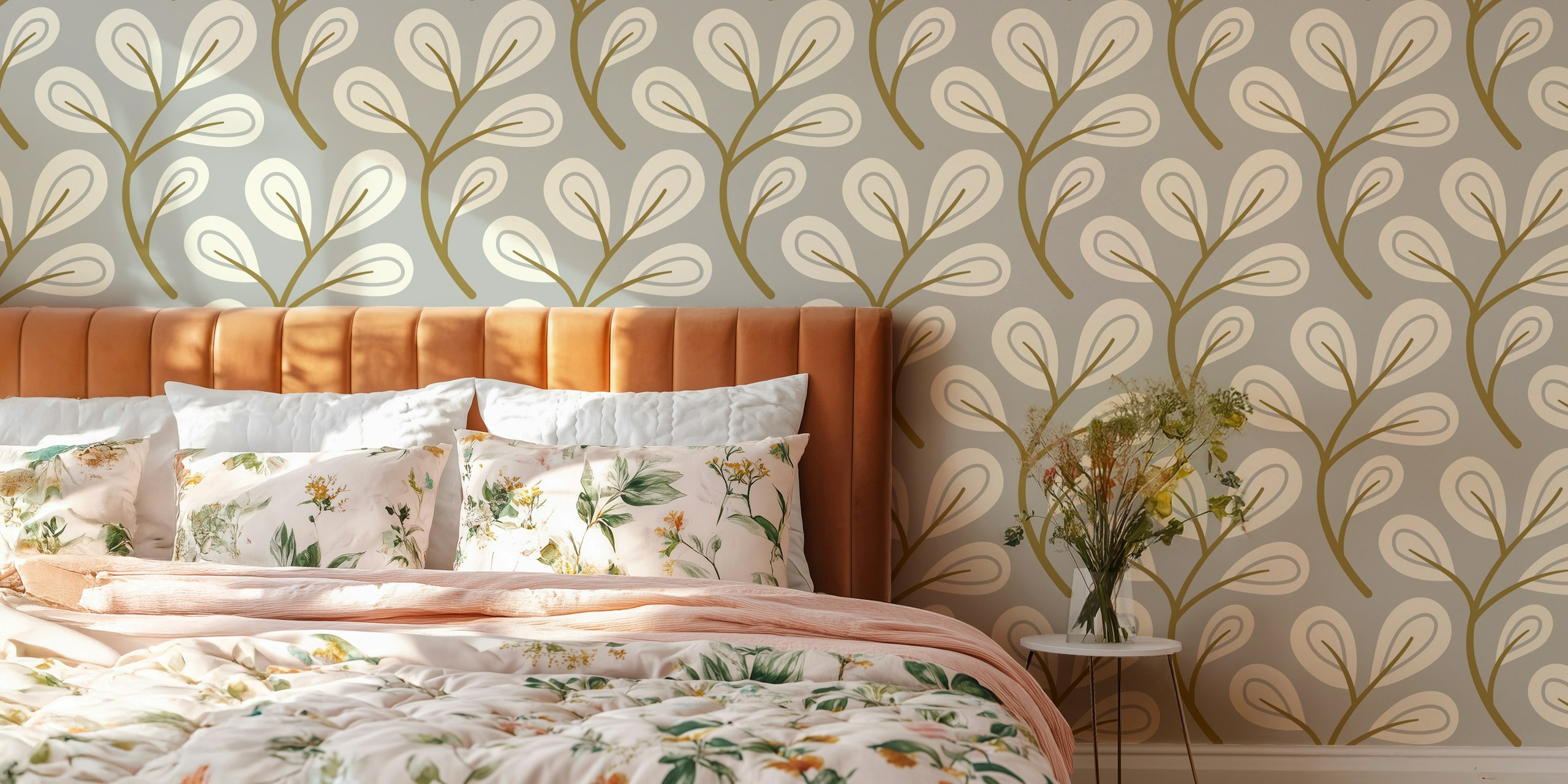 Tapeta Hand-drawn leaves pattern u grey
