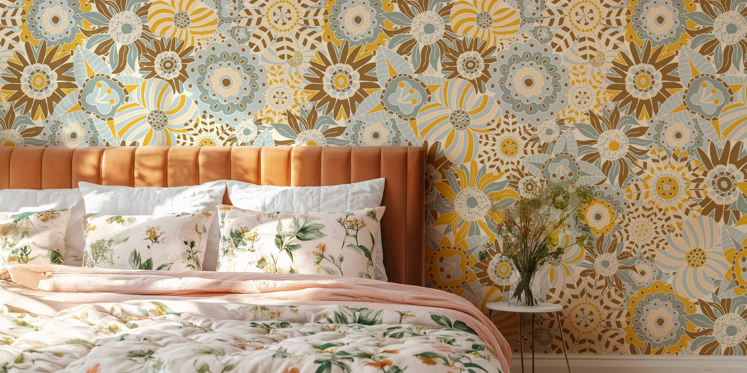 Maximalist floral vrt wallpaper u sobi