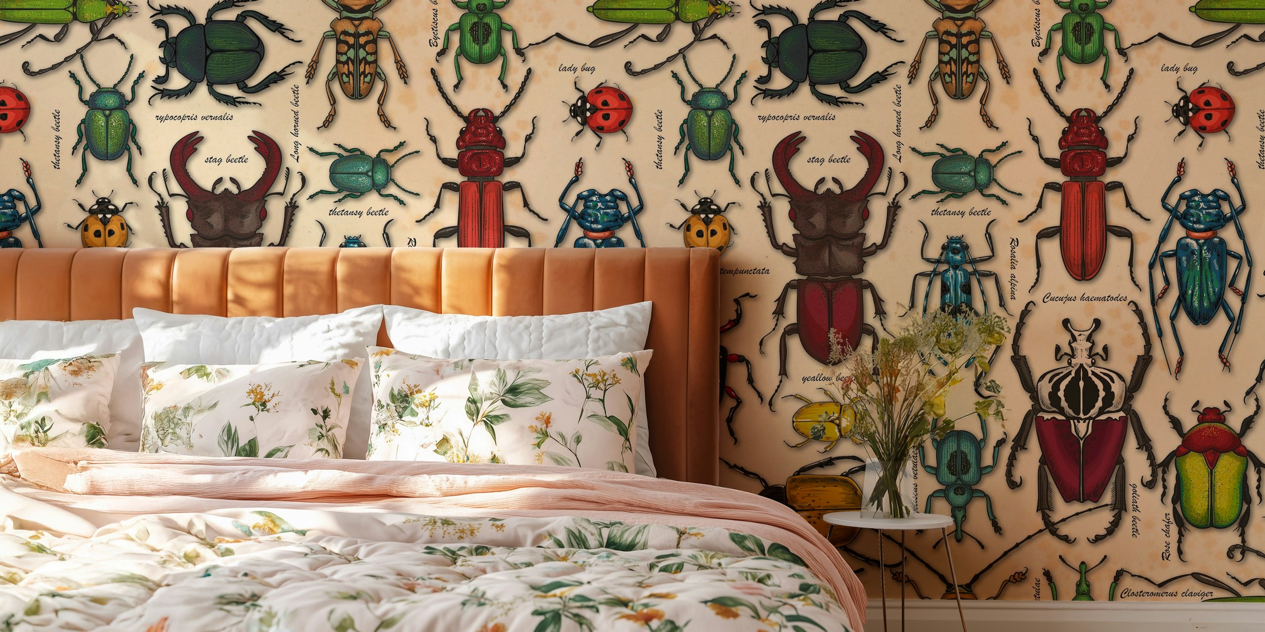 Beetles on old paper tapetdesign