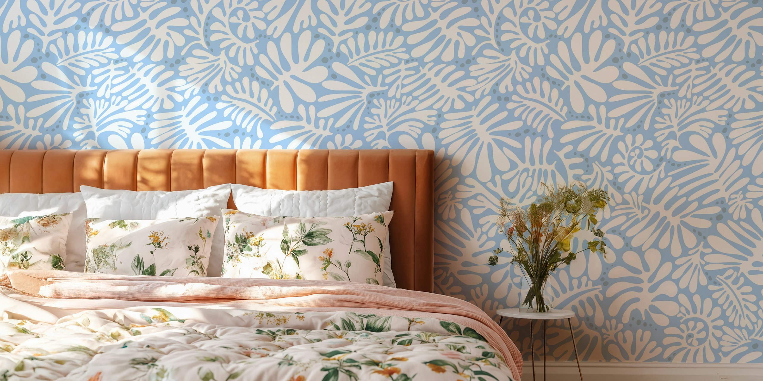 Matisse leaves pattern wallpaper in light blue