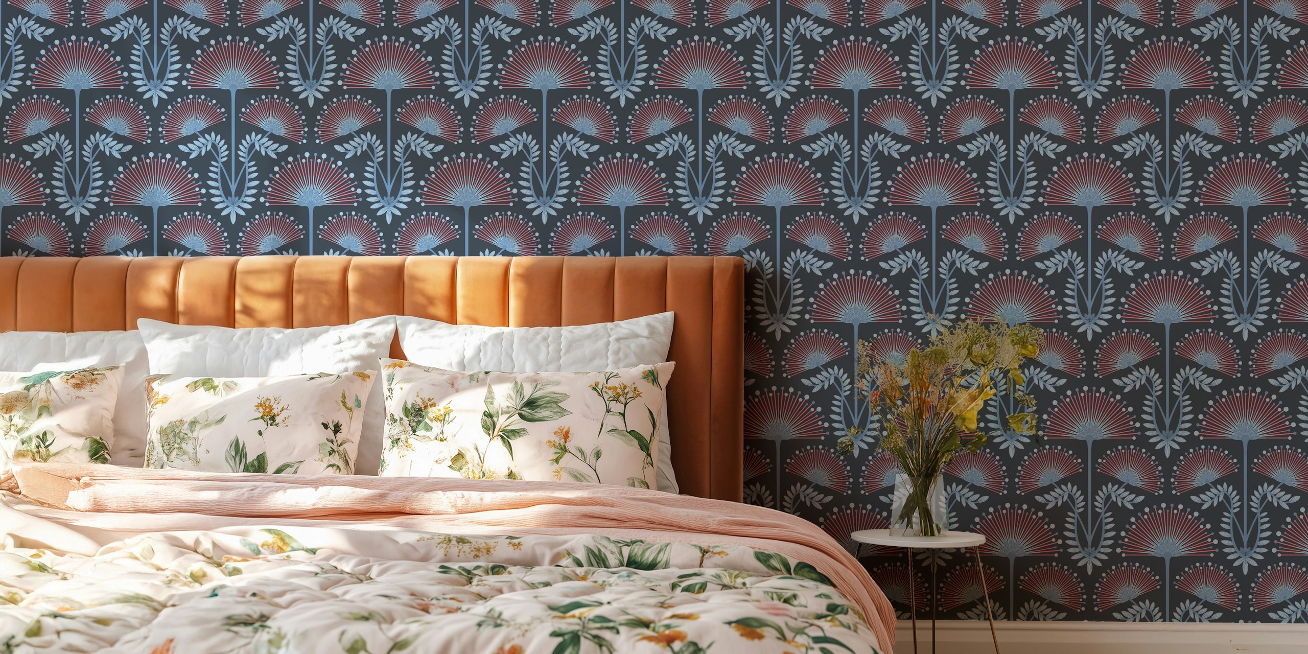 Mimosa Art Deco Floral Wallpaper In A Room