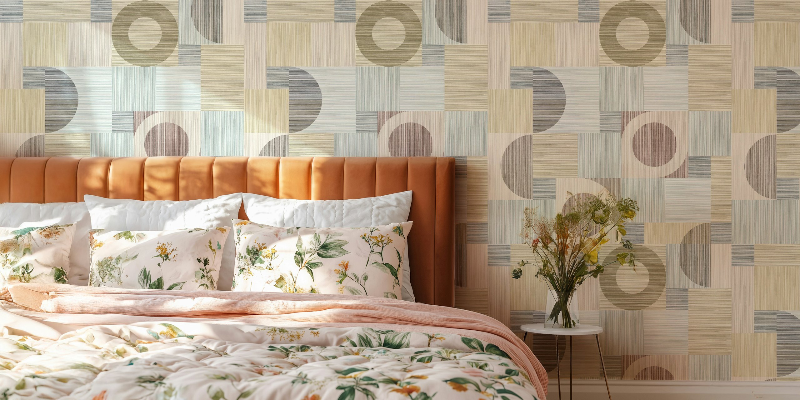 Fototapeta Geo-Stripes s béžovými a šedými geometrickými pruhy a kruhy