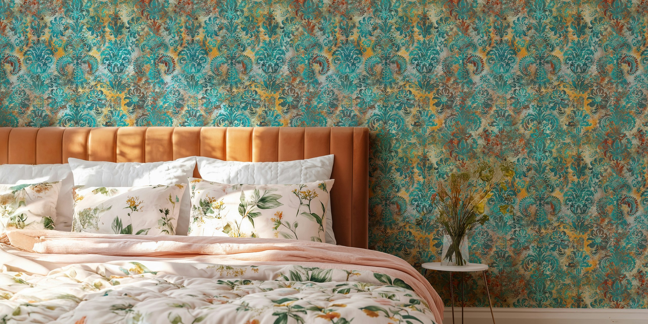 Grunge damask pattern tiffany mustard tapet