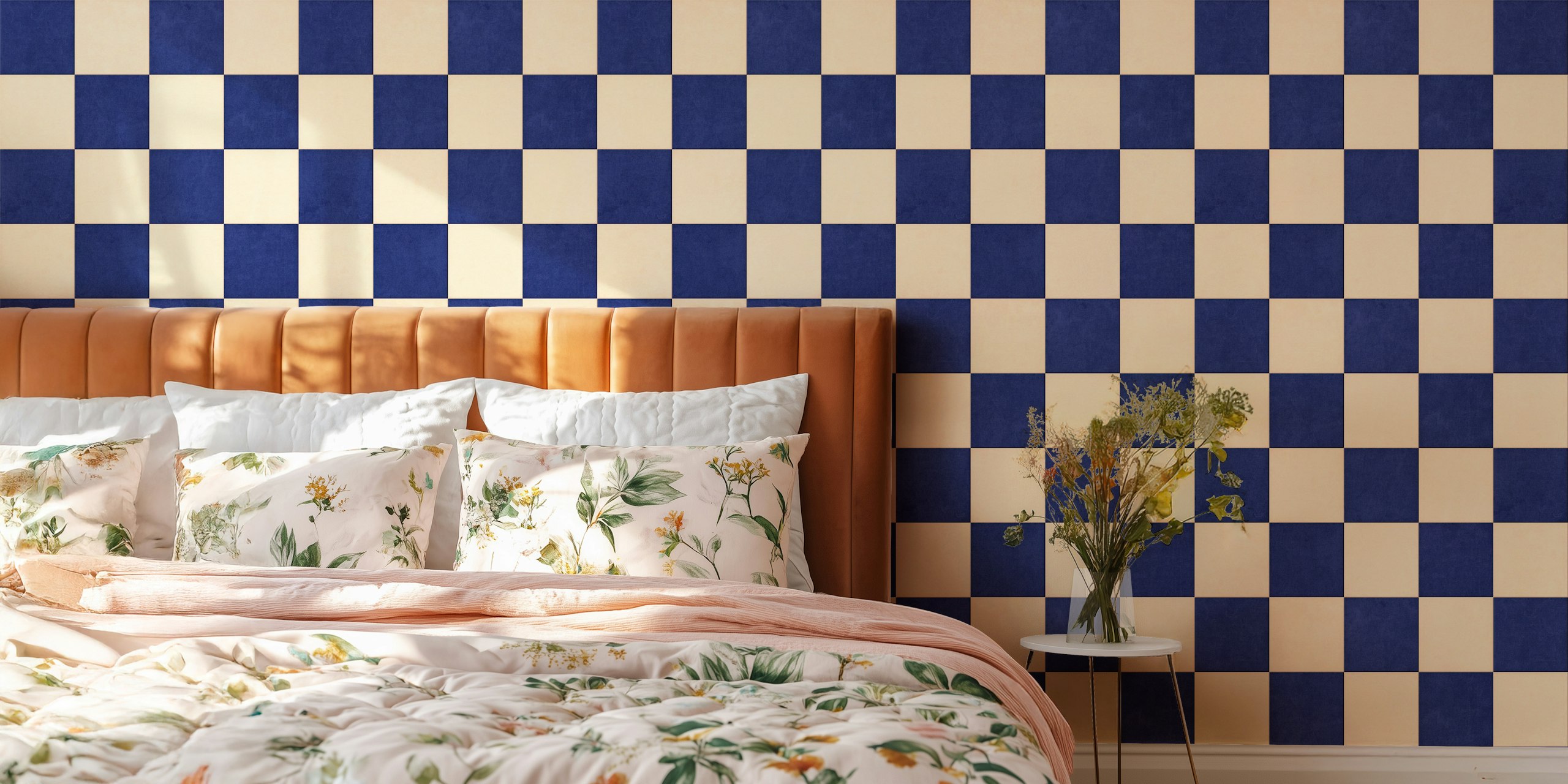 Checkerboard wallpaper design in room