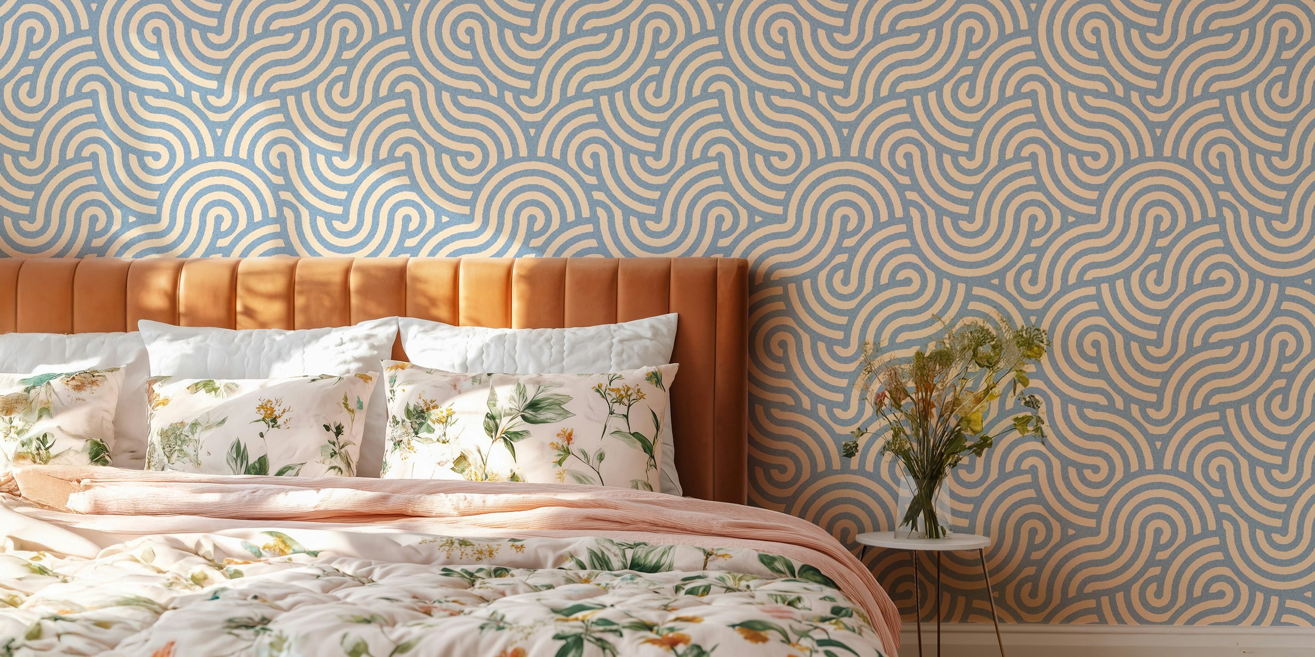 Swirl Stone And Almond Wallpaper In A Room