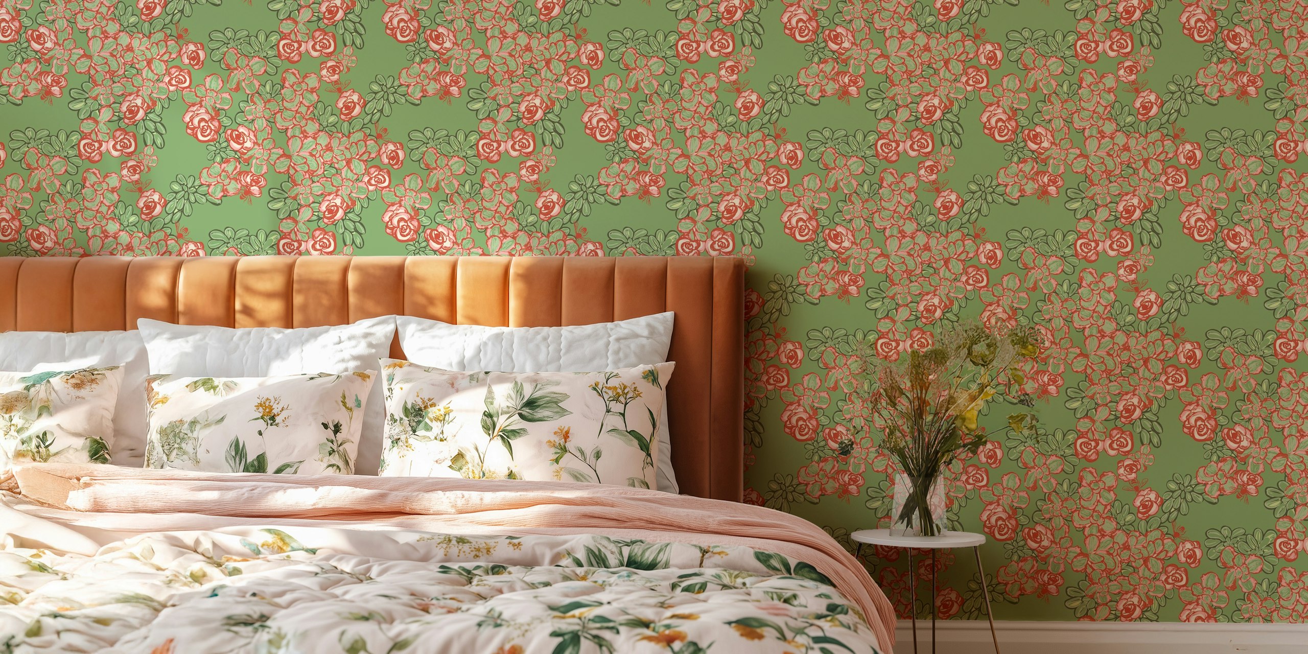 Sedum Floral wallpaper in a room setting