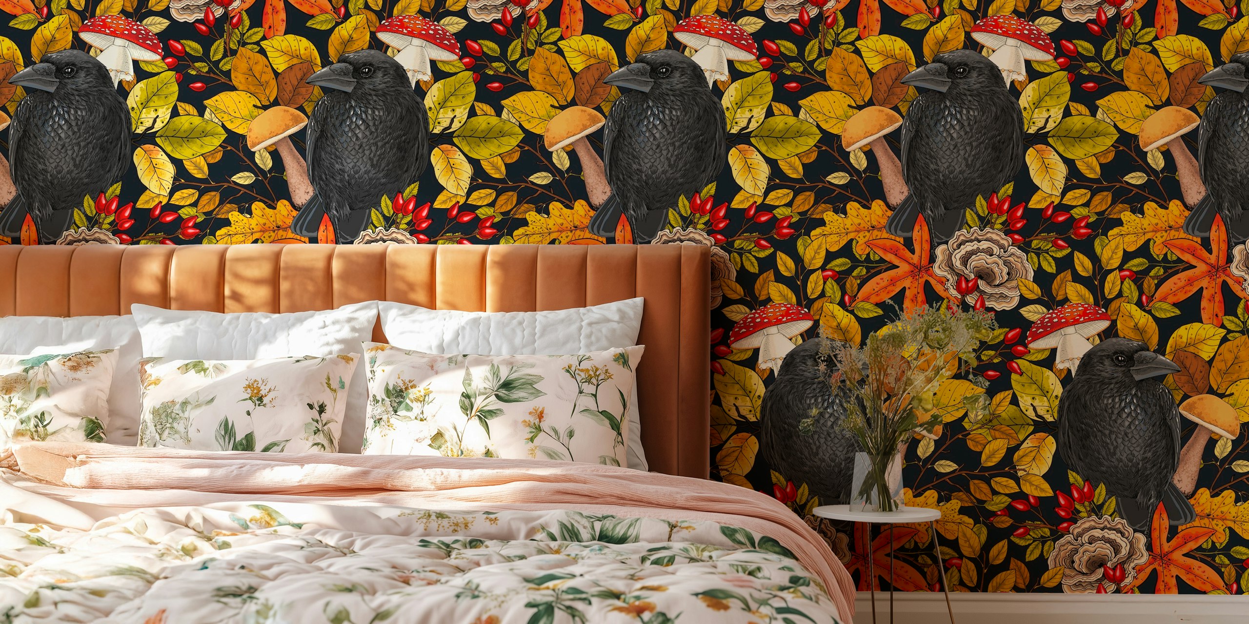 Autumn raven wallpaper design in a room