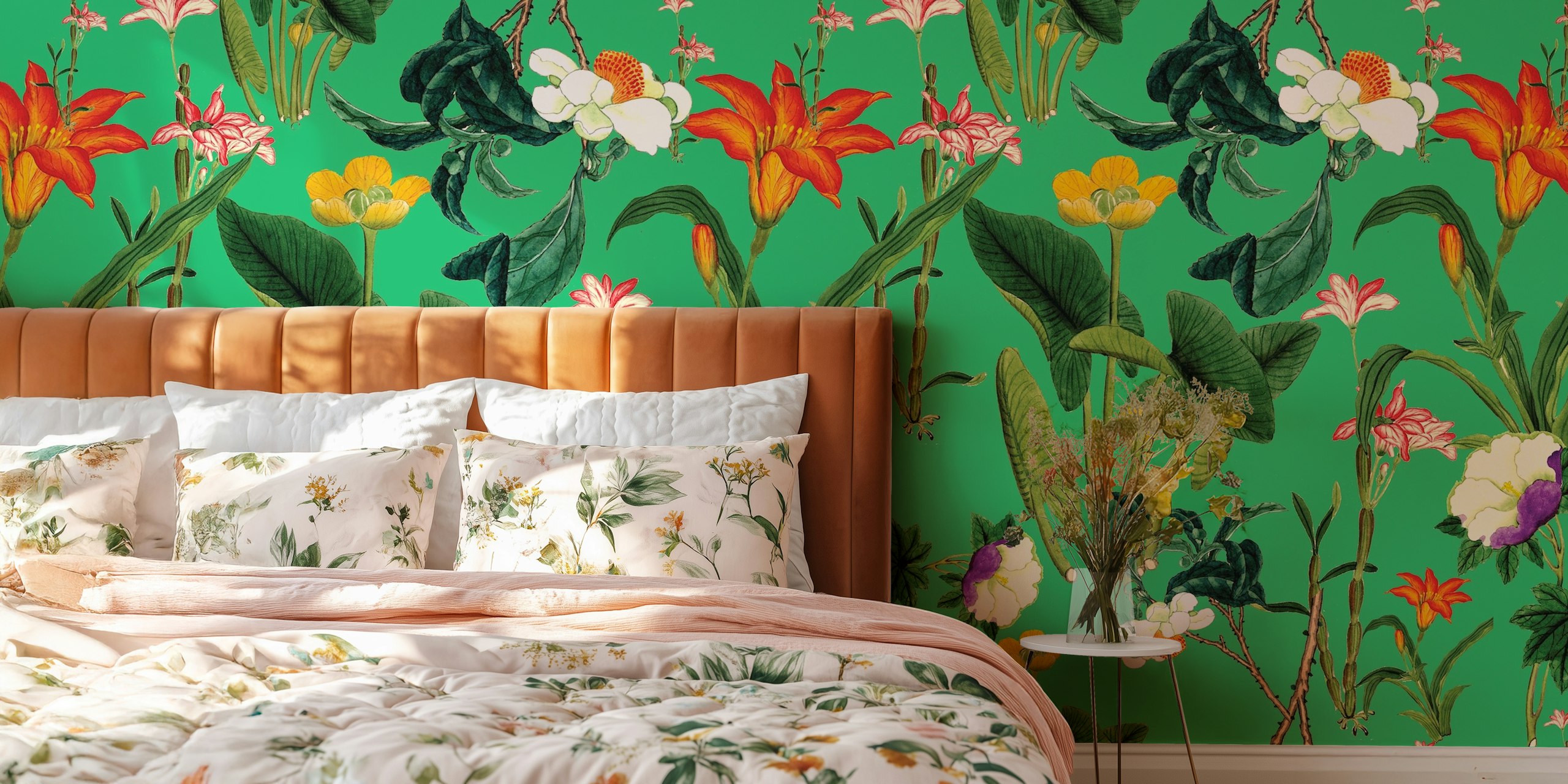 Tapeta Botanical Vintage Floral Green v pokoji