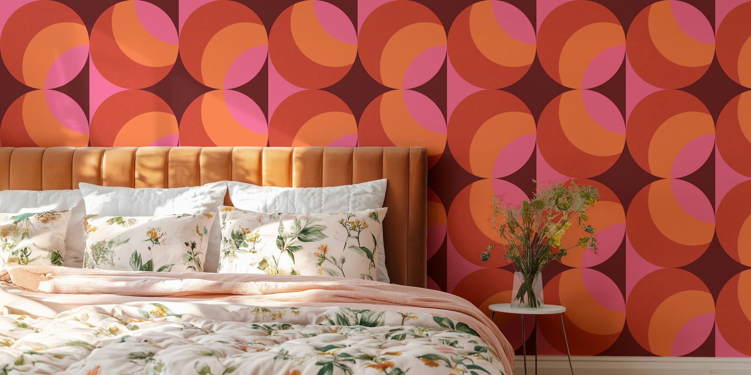 Retro Mid Century geometric design wall mural with warm earthy tones