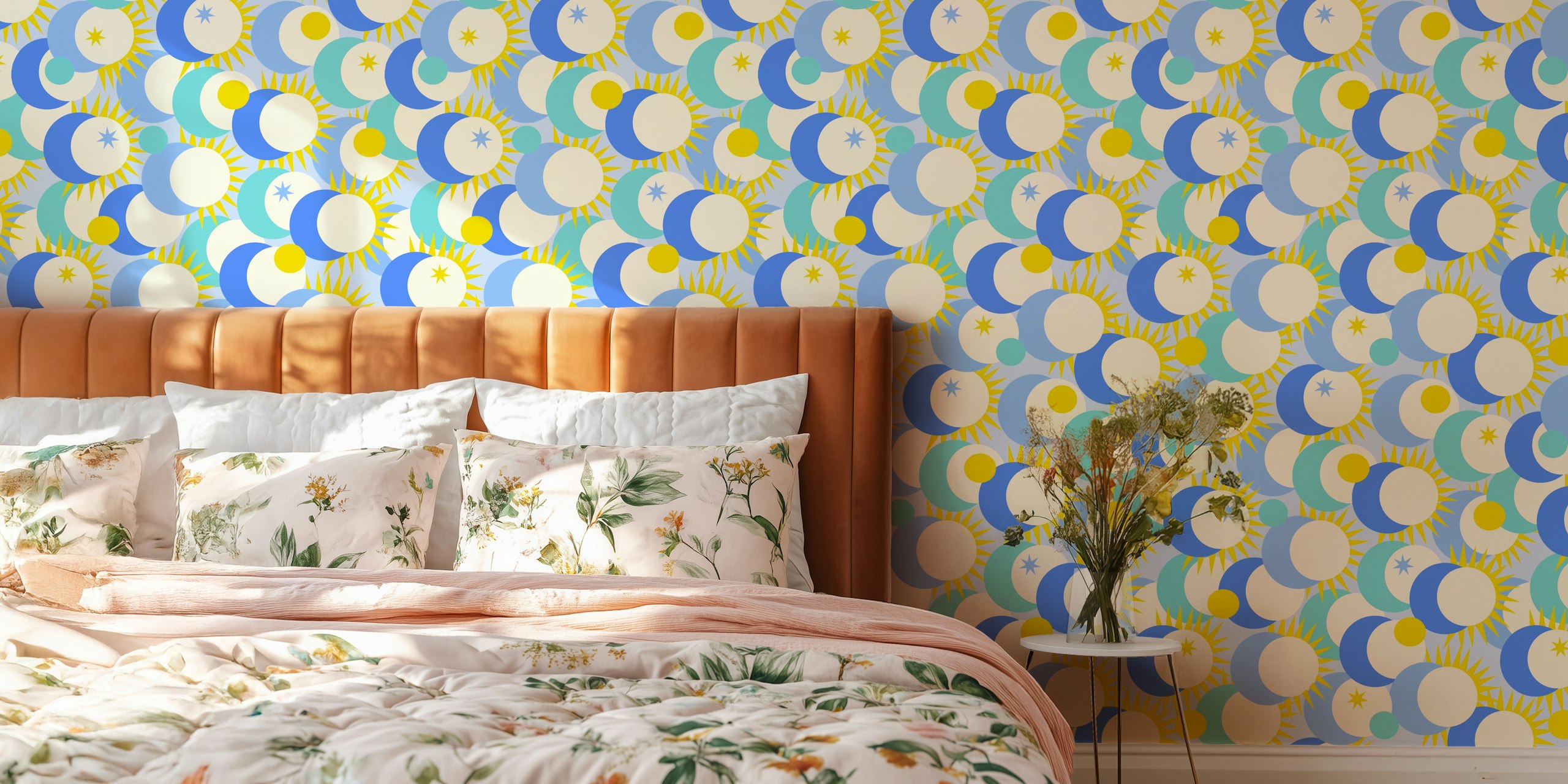 Celestial eclipse blue wallpaper in a room
