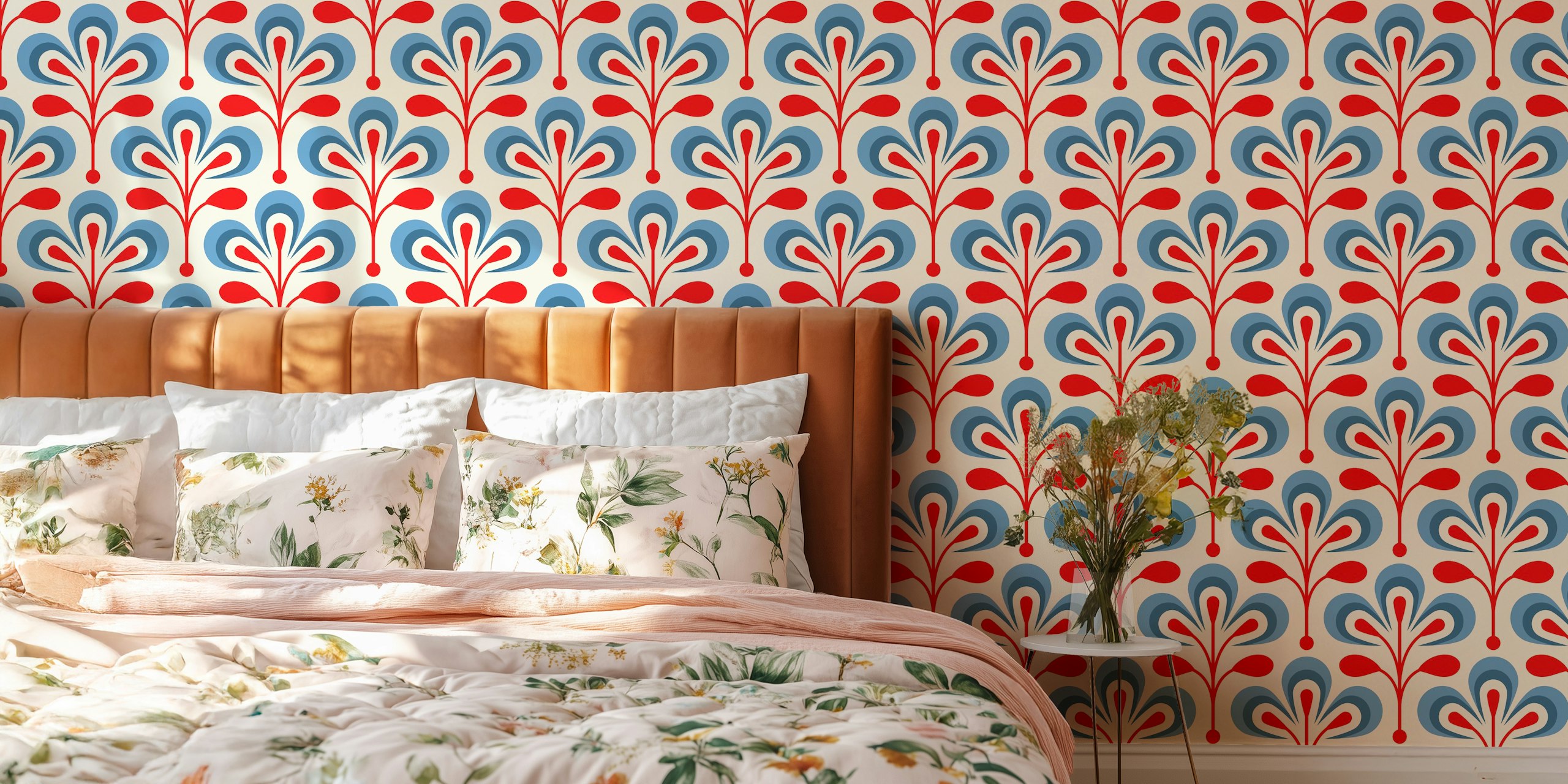 Rød og blå 2686 C - retro floral pattern