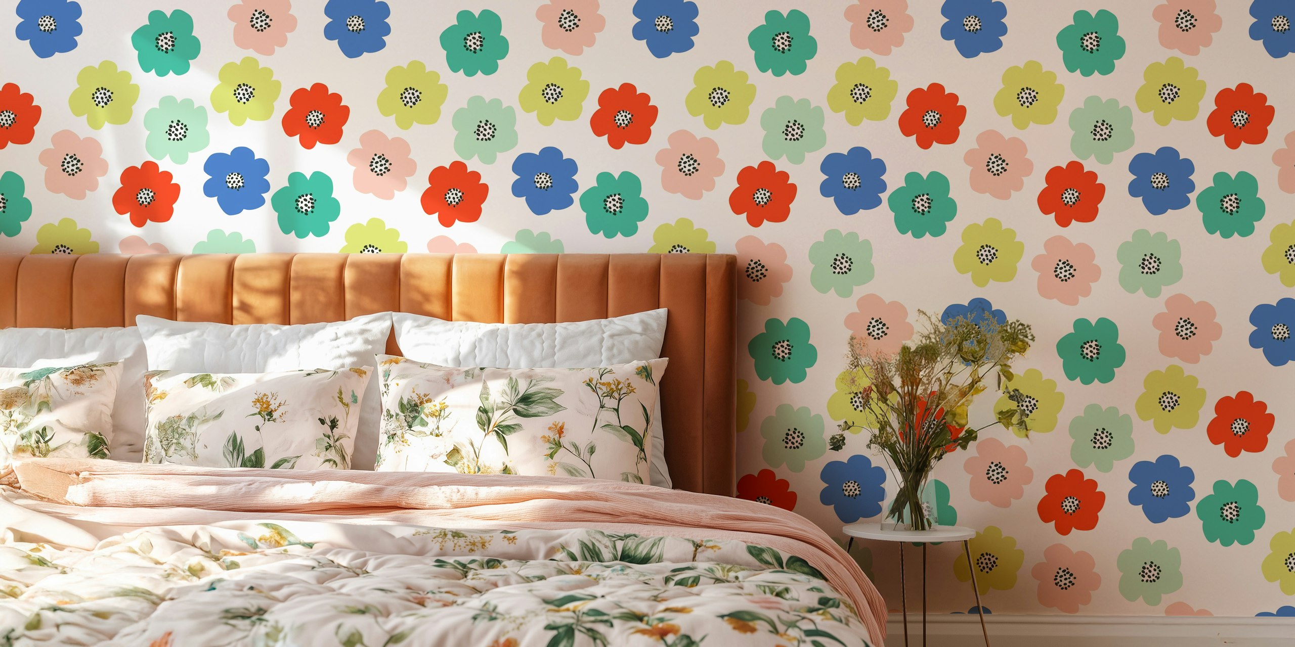 Šareni stilizirani cvjetni zidni mural iz Happywalla pod nazivom Flower Burst