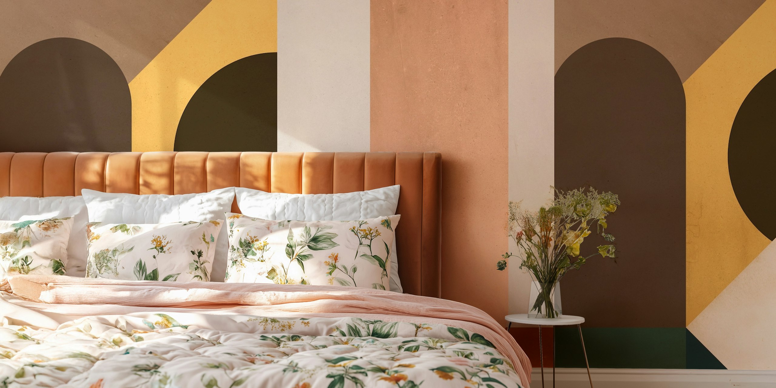Mid Century inspired wallpaper in a room