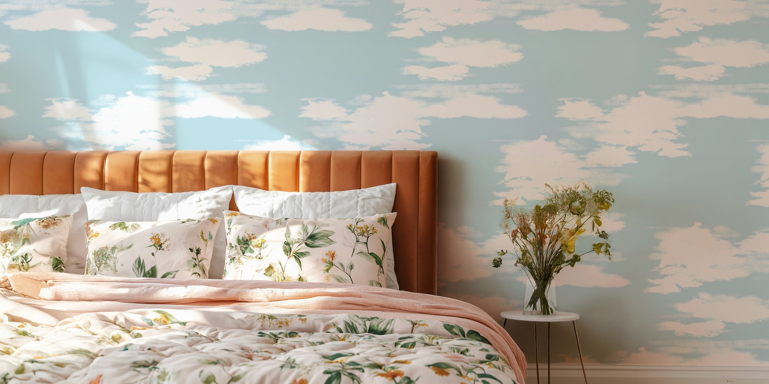Watercolor style clouds on aqua blue background wallpaper