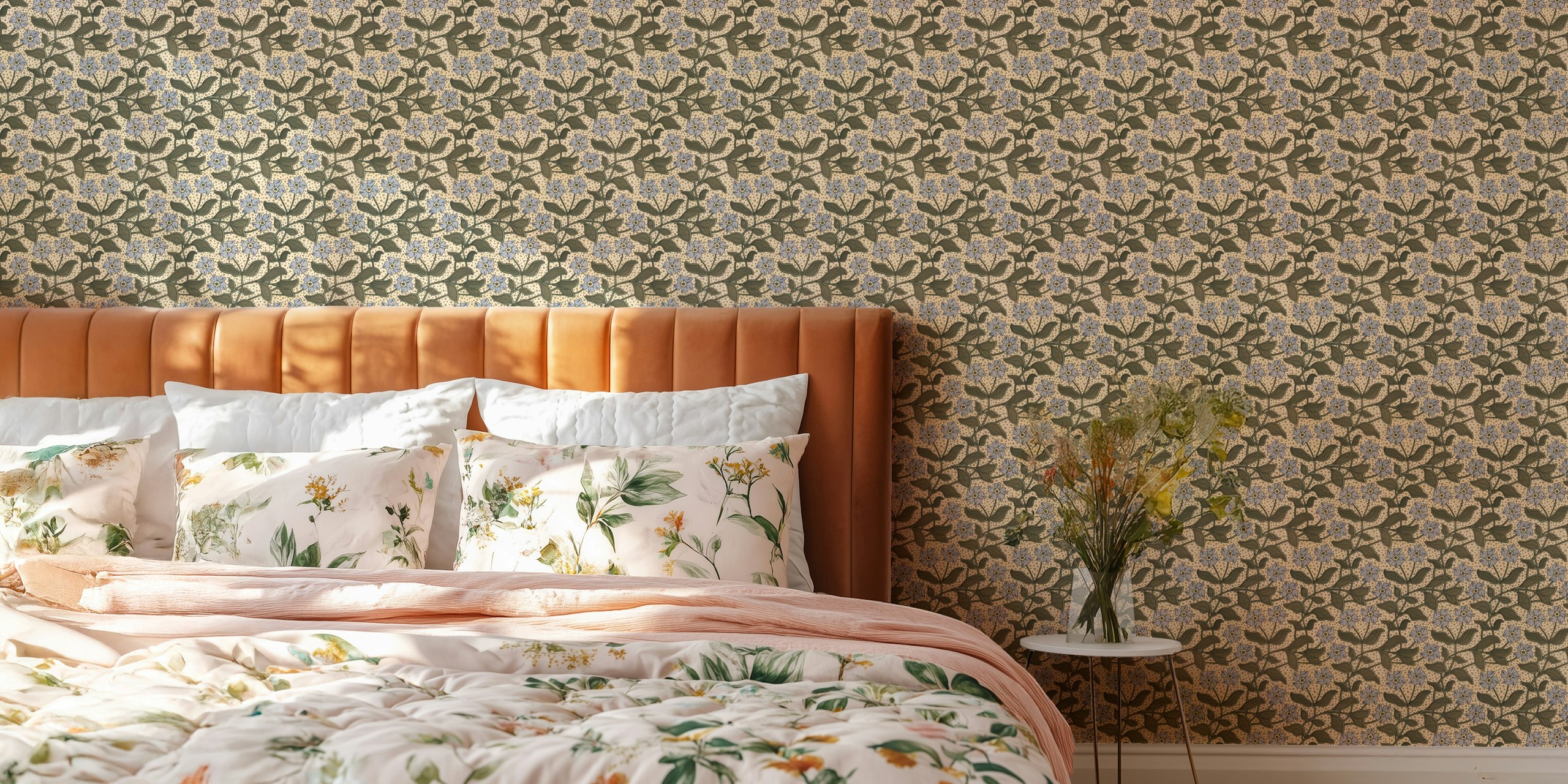 Periwinkle wallpaper pattern in a room setting