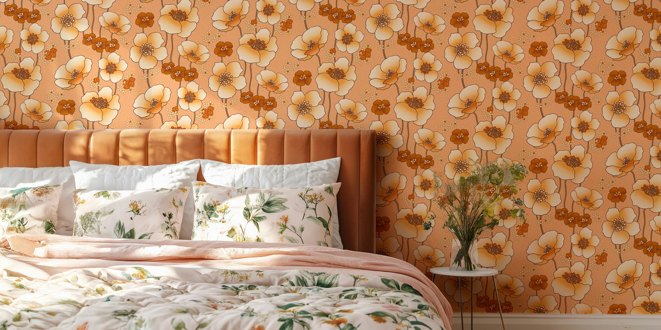 Terracotta poppies wall mural in a rustic style for home decor