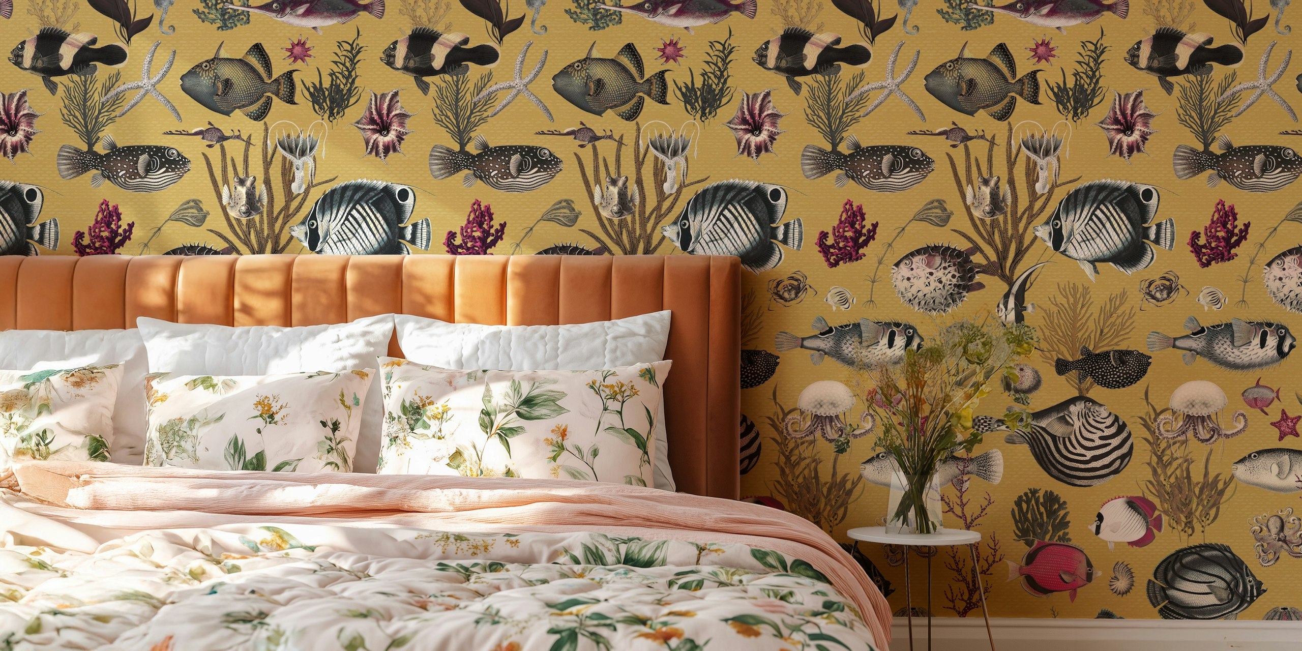 Oceania pattern wallpaper in a room
