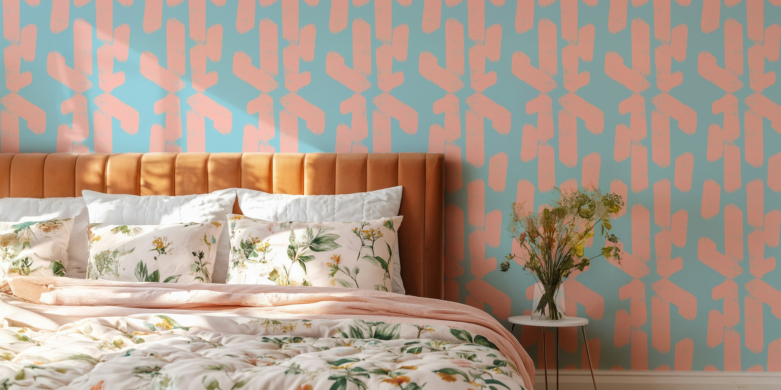 Mid Mod Geometric Tracks Blue-Pink wall mural with abstract design on happywall.com