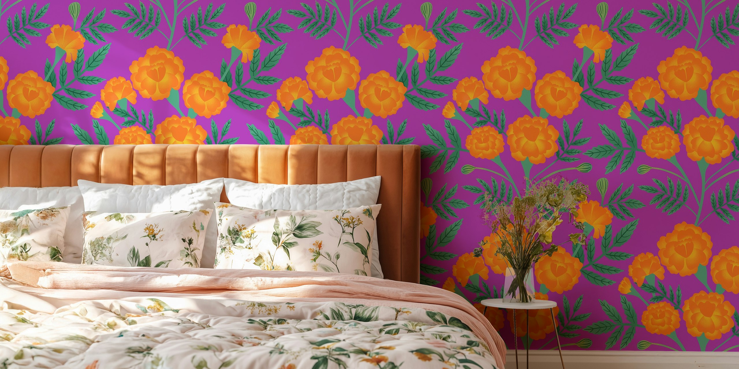 Franse marigolds behang in een kamer