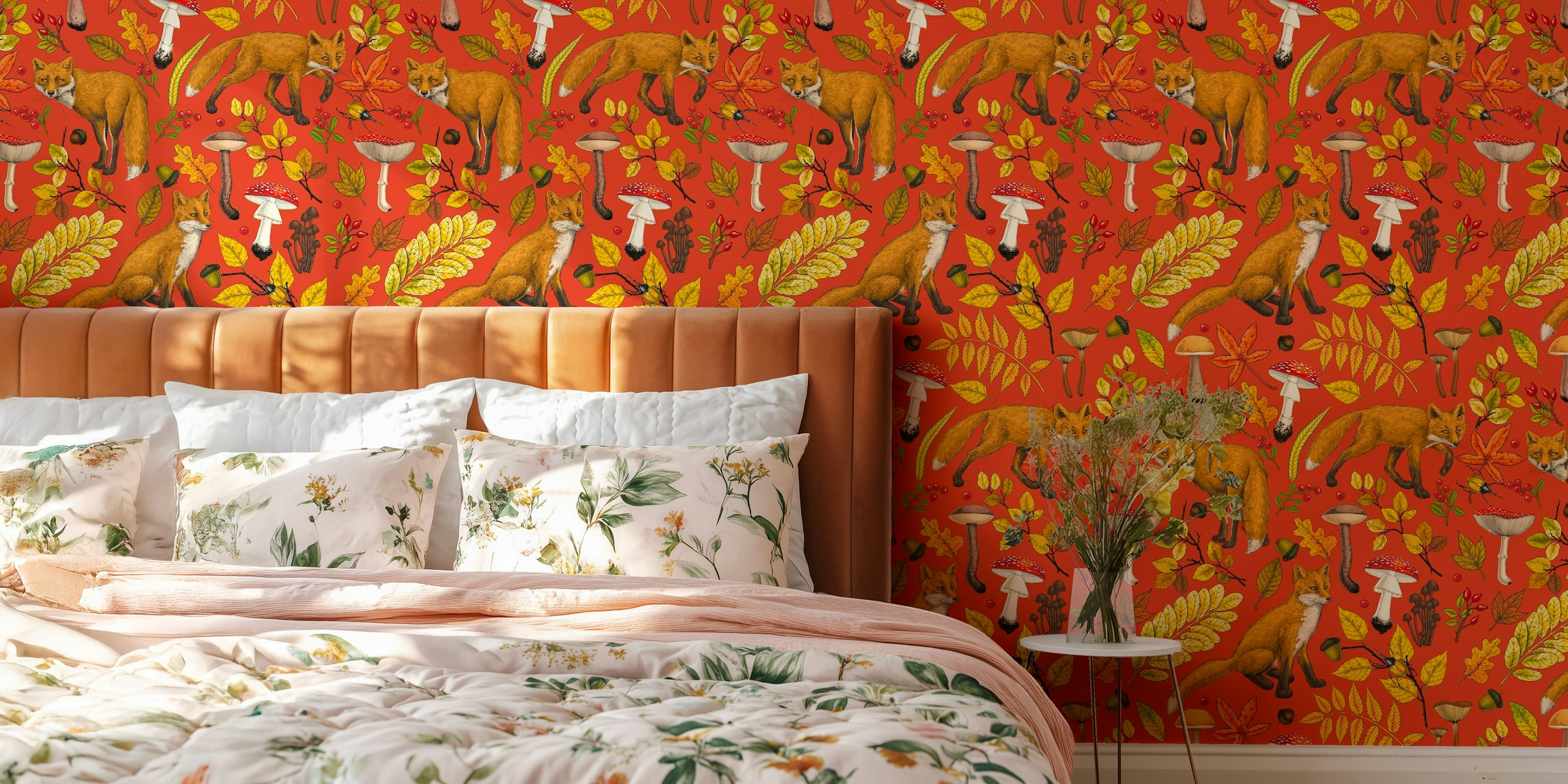 Autumn foxes with höstlöv tapet