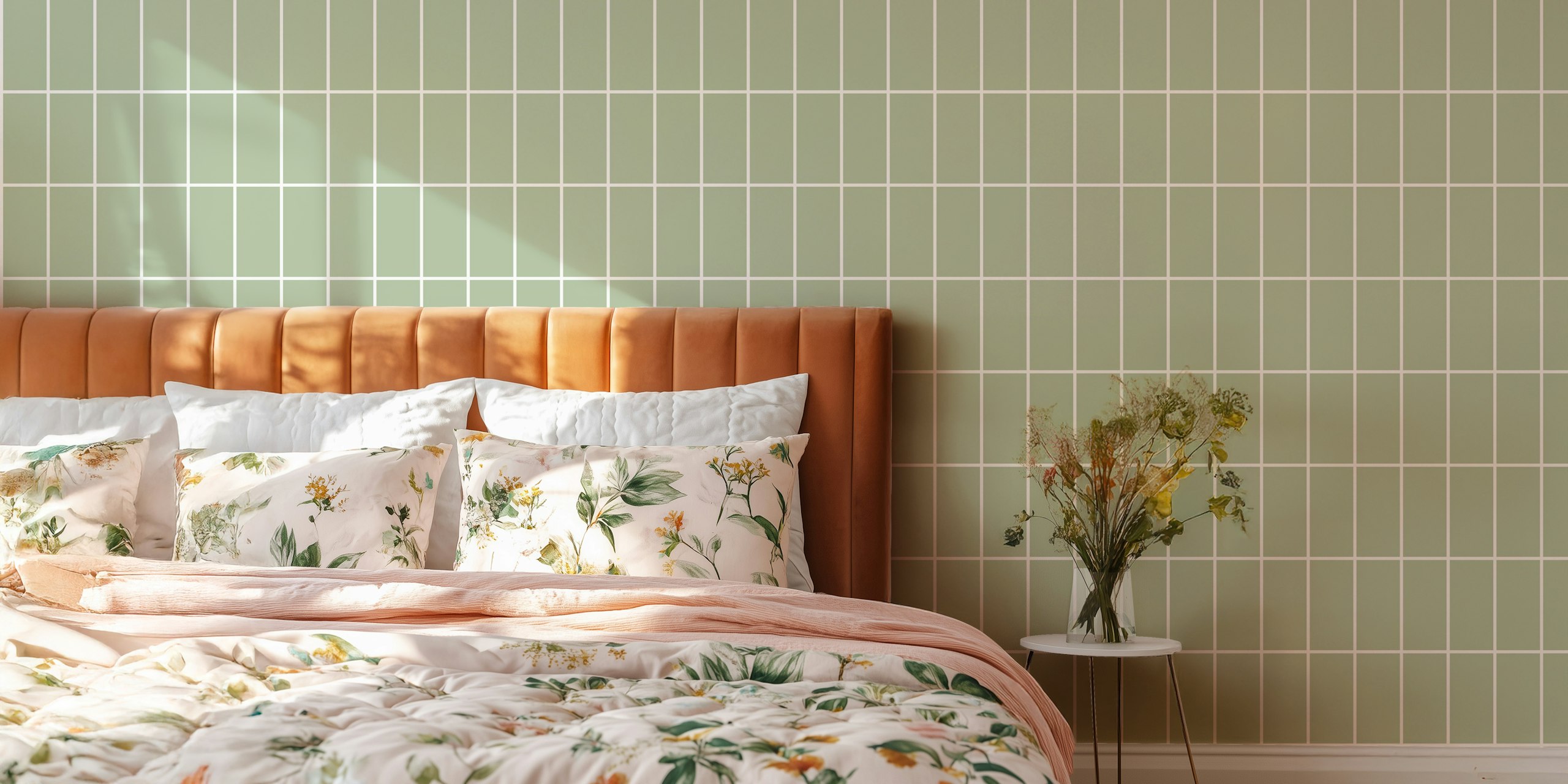 Simple Tiles - Sage and White papel pintado de azulejos en una habitación