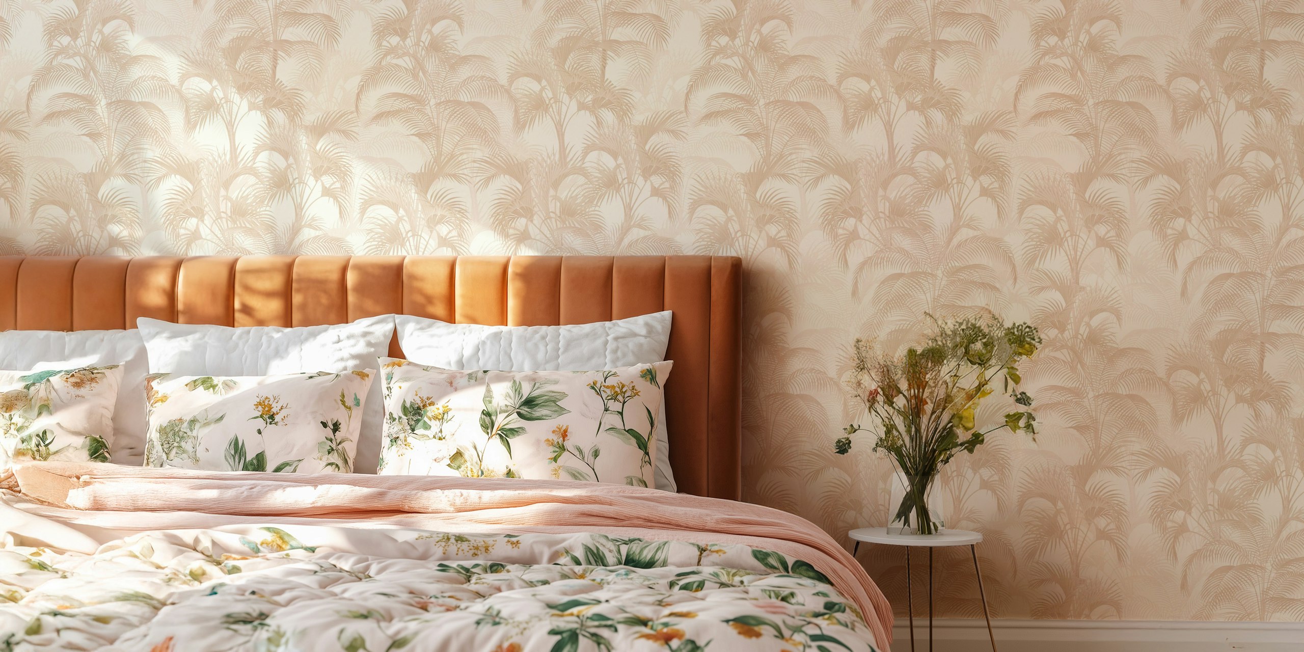 Tropical Palm Leaves Wall Mural with a Sandy Color Background