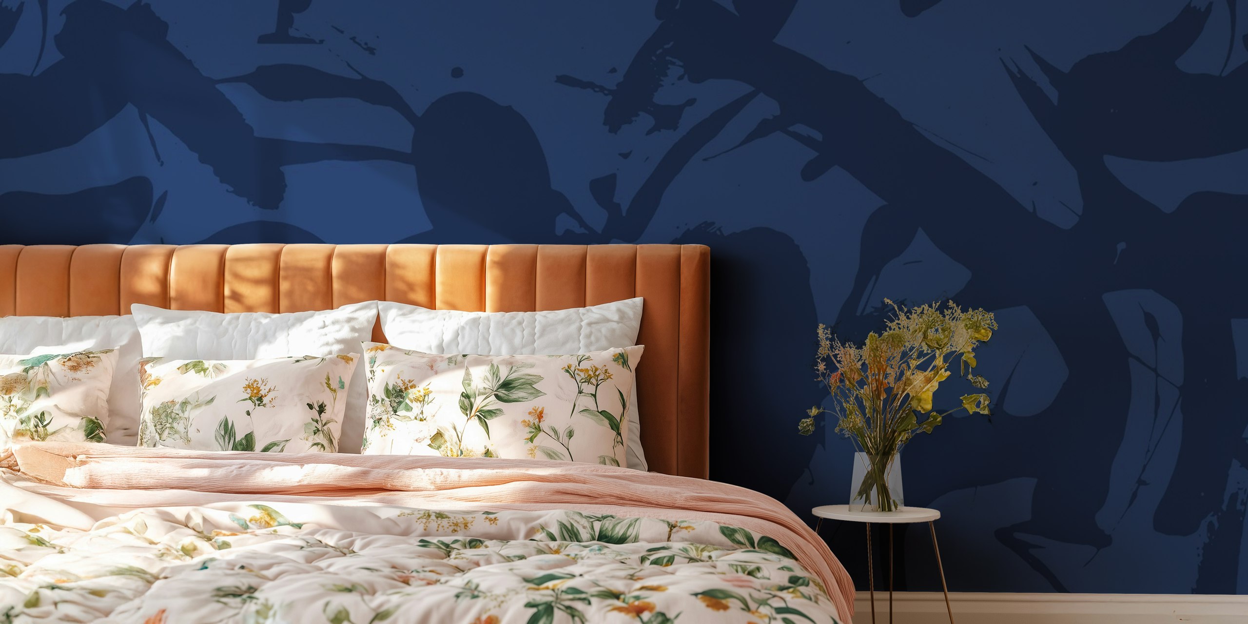 Navy blue abstract brushstroke pattern wallpaper