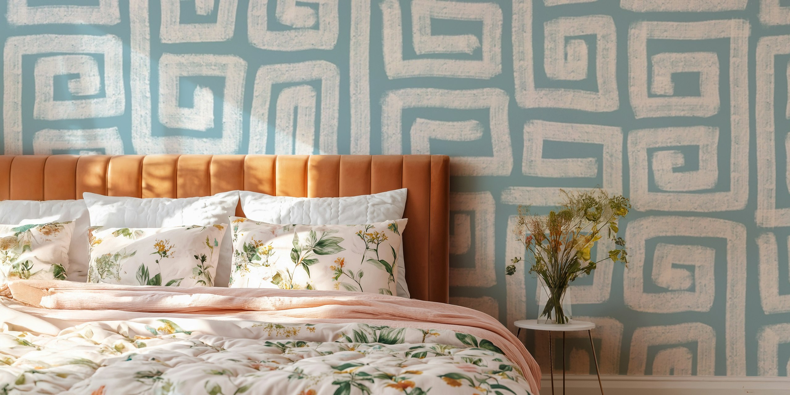 Handmade Greek Key wallpaper in a room