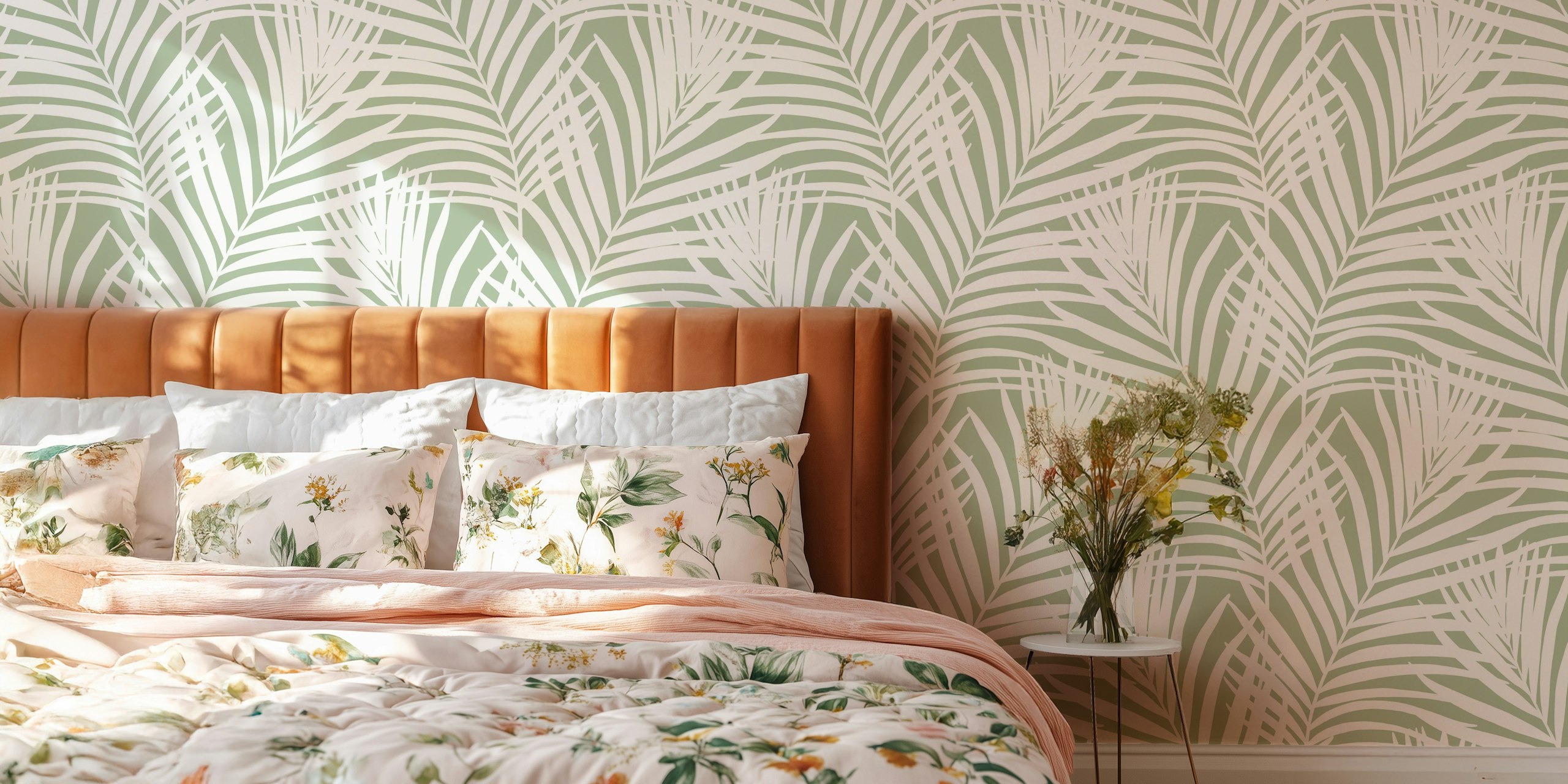 Sage Green Palm Leaves en una habitación