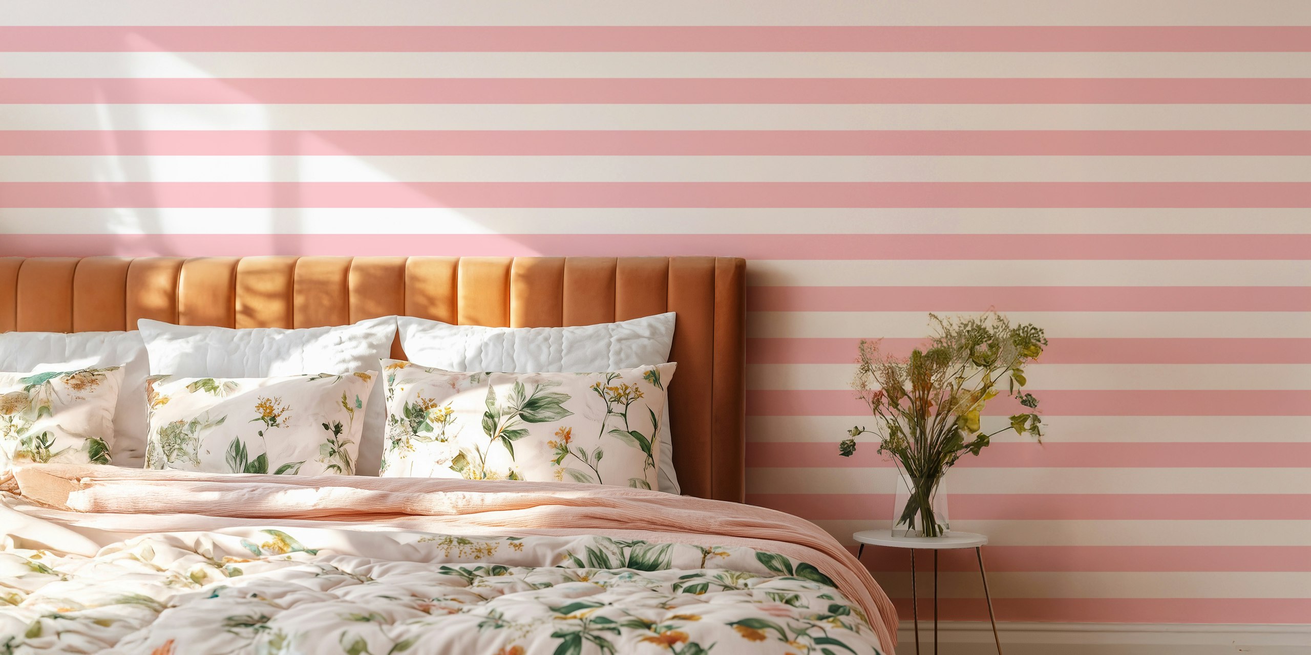Pink horizontal stripes wallpaper in a room