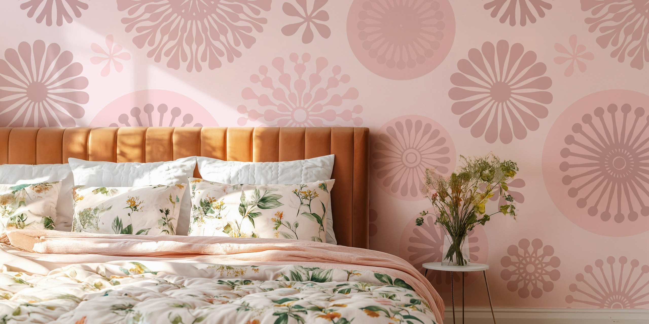 Floral Whimsy Retro Flowers wallpaper in a room