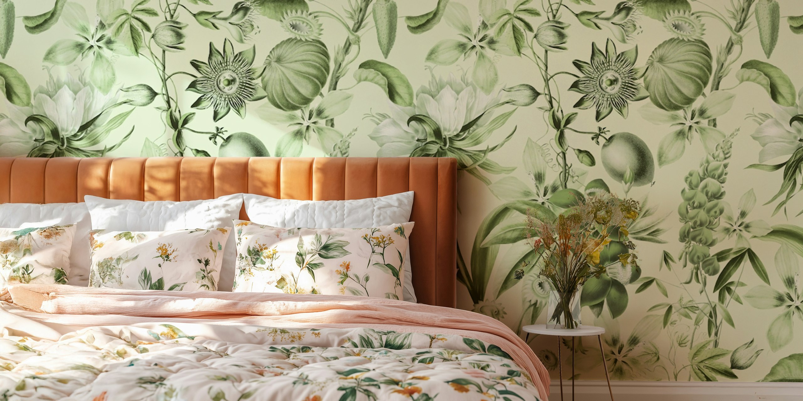 Exotické květiny na měkkém zeleném Tropical Bloom Serenade